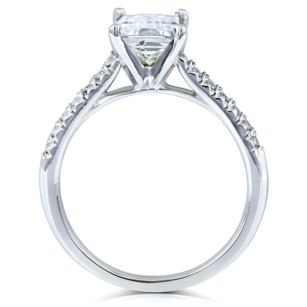 Kobelli Emerald-Cut Moissanite Engagement Ring with Diamond 1 1/5 CTW 14k White Gold