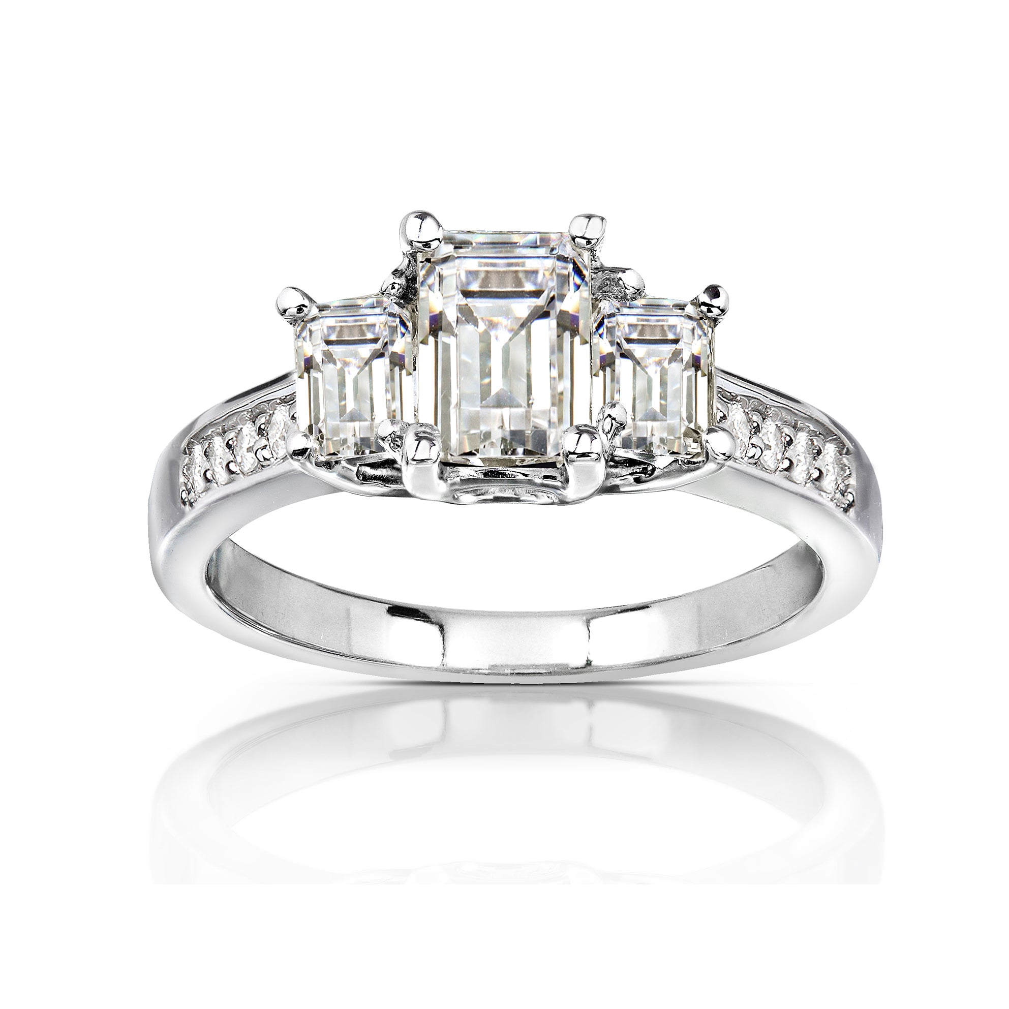 1.65 Carat Moissanite 3-Stone Emerald Pavé Ring