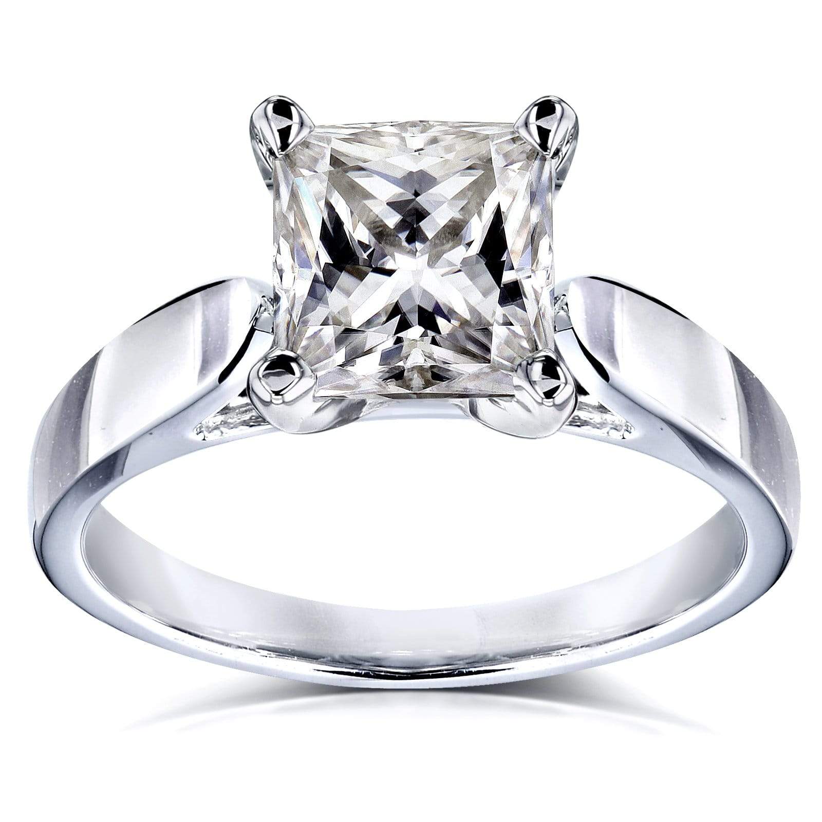 Kobelli Princess Moissanite Solitaire Peg Head Cathedral Engagement Ring 1 1/2 Carat 14k White Gold