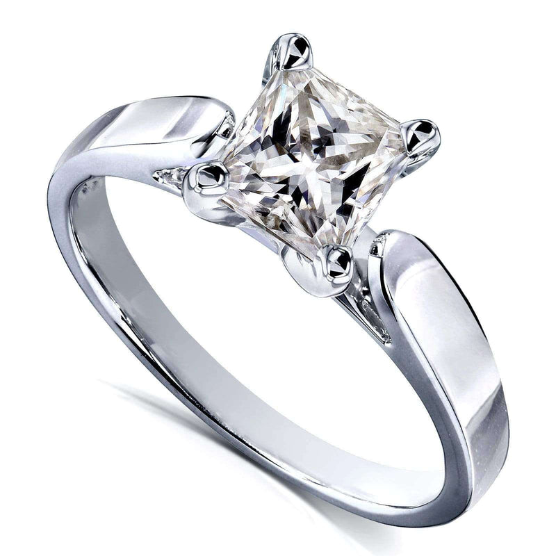 Kobelli Princess Moissanite Solitaire Peg Head Cathedral Engagement Ring 7/8 Carat 14k White Gold