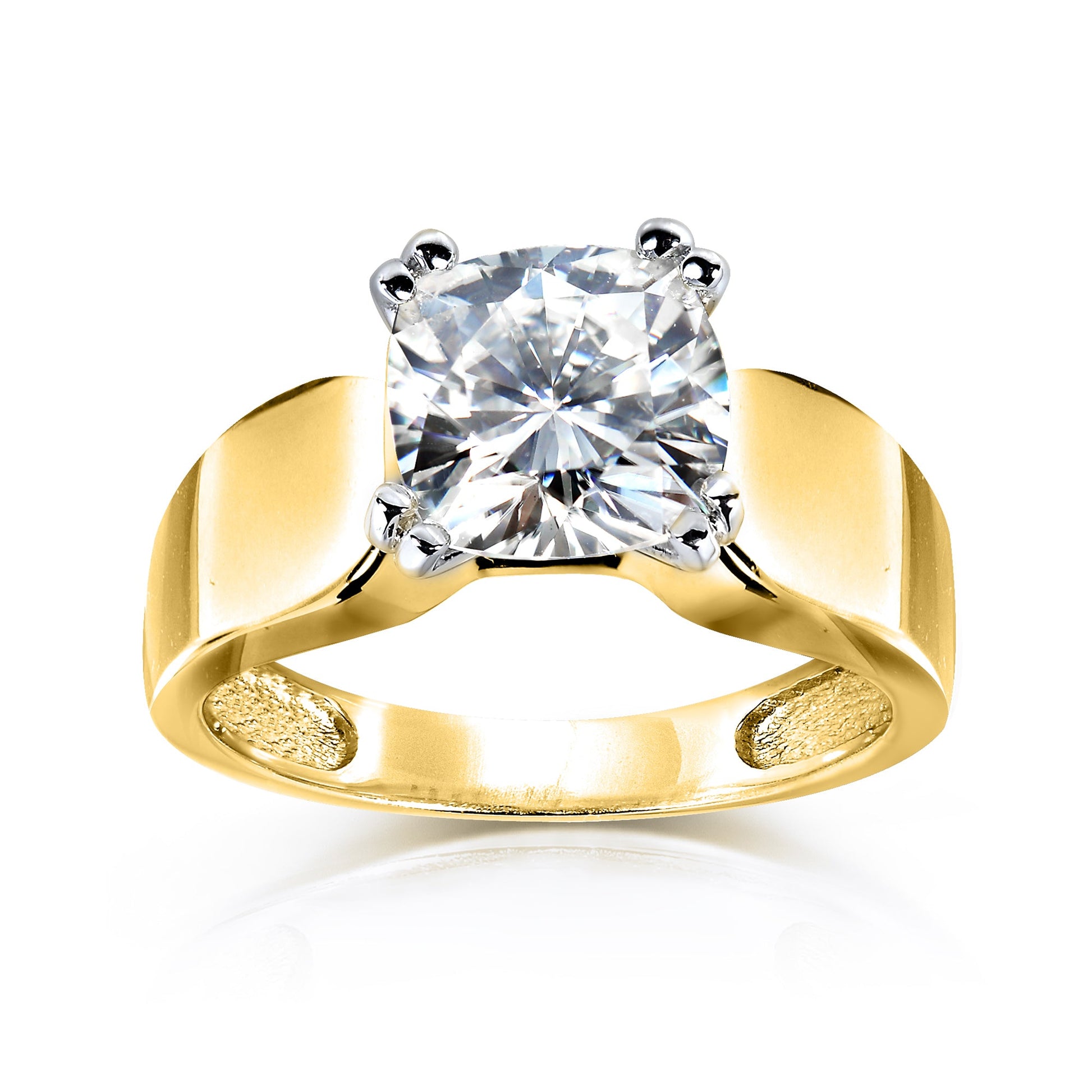 2 Carat Moissanite Solitaire Wide Shank Cushion Ring