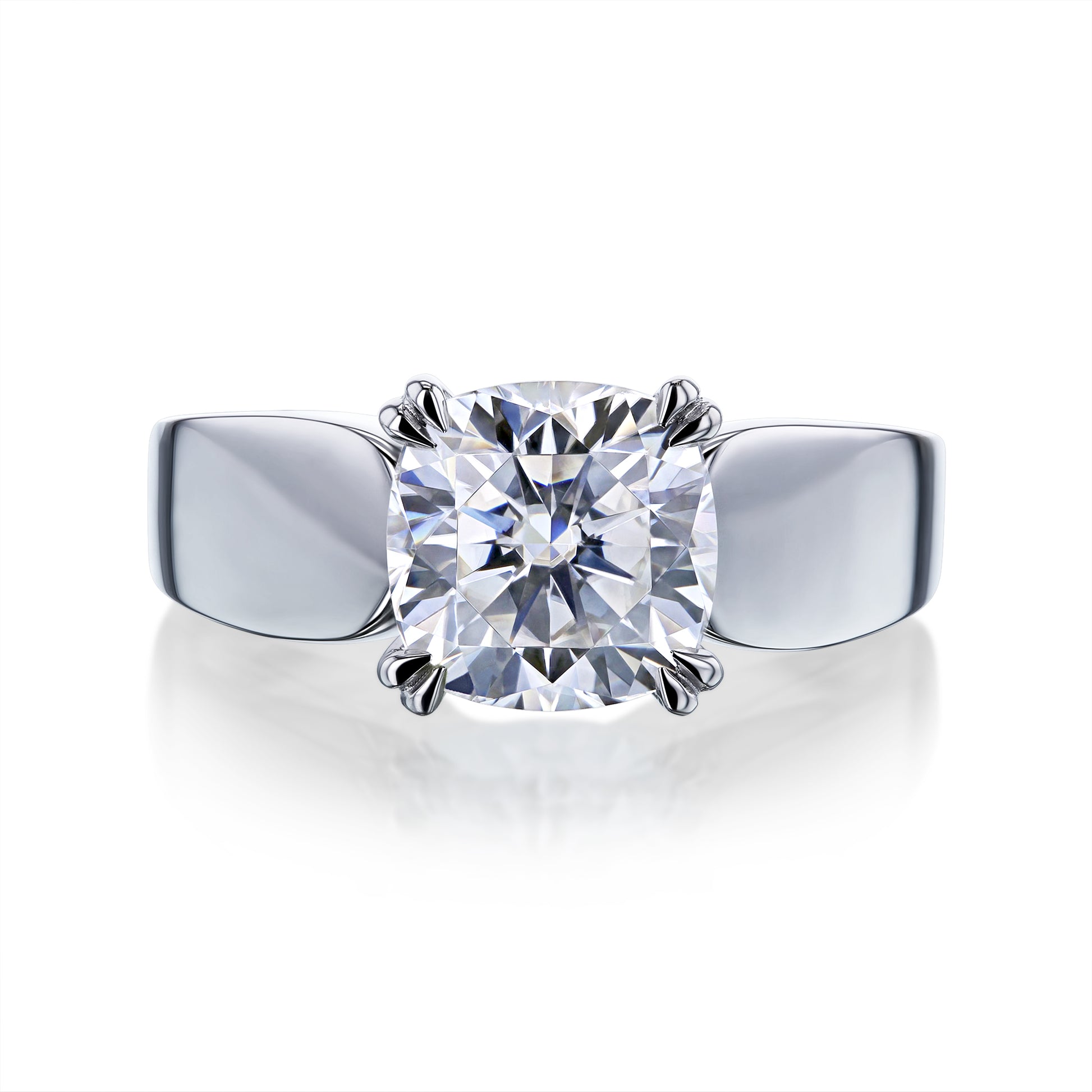 2 Carat Moissanite Solitaire Wide Shank Cushion Ring