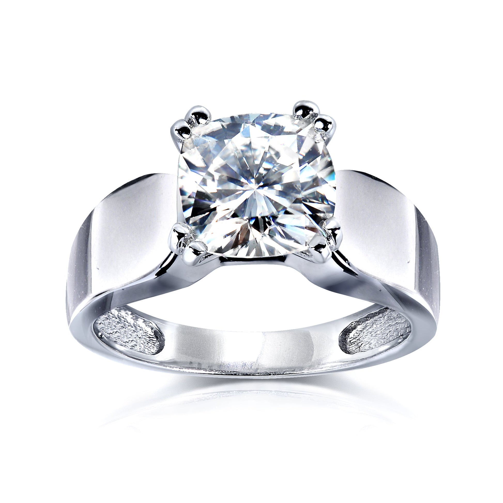 2 Carat Moissanite Solitaire Wide Shank Cushion Ring