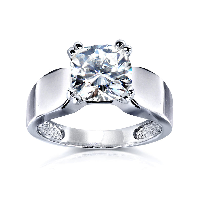 2ct Cushion Moissanite Solitaire Wide Ring