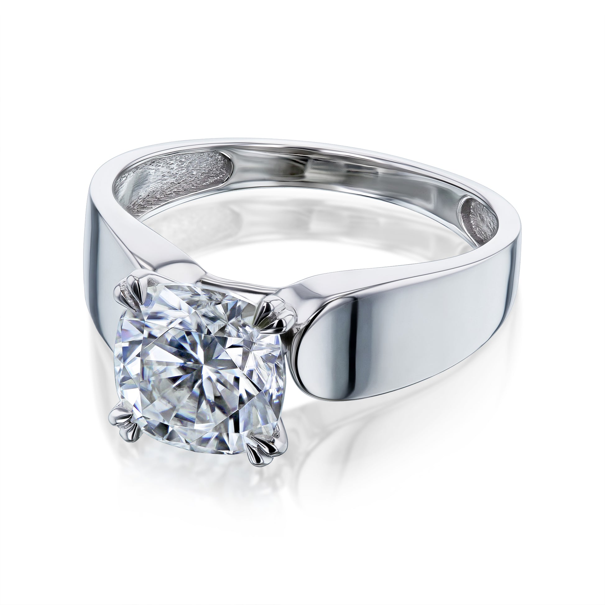 2 Carat Moissanite Solitaire Wide Shank Cushion Ring