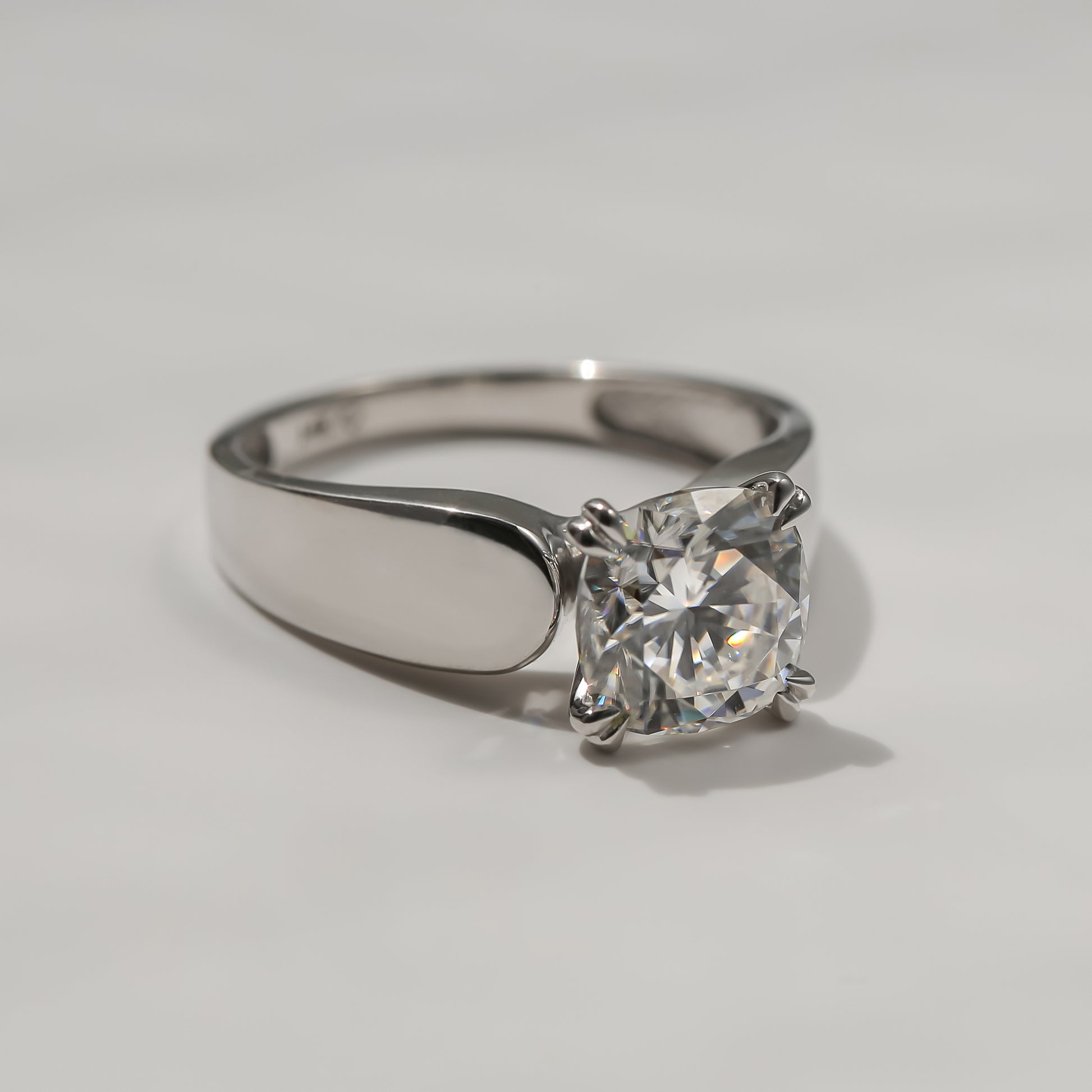 2 Carat Moissanite Solitaire Wide Shank Cushion Ring