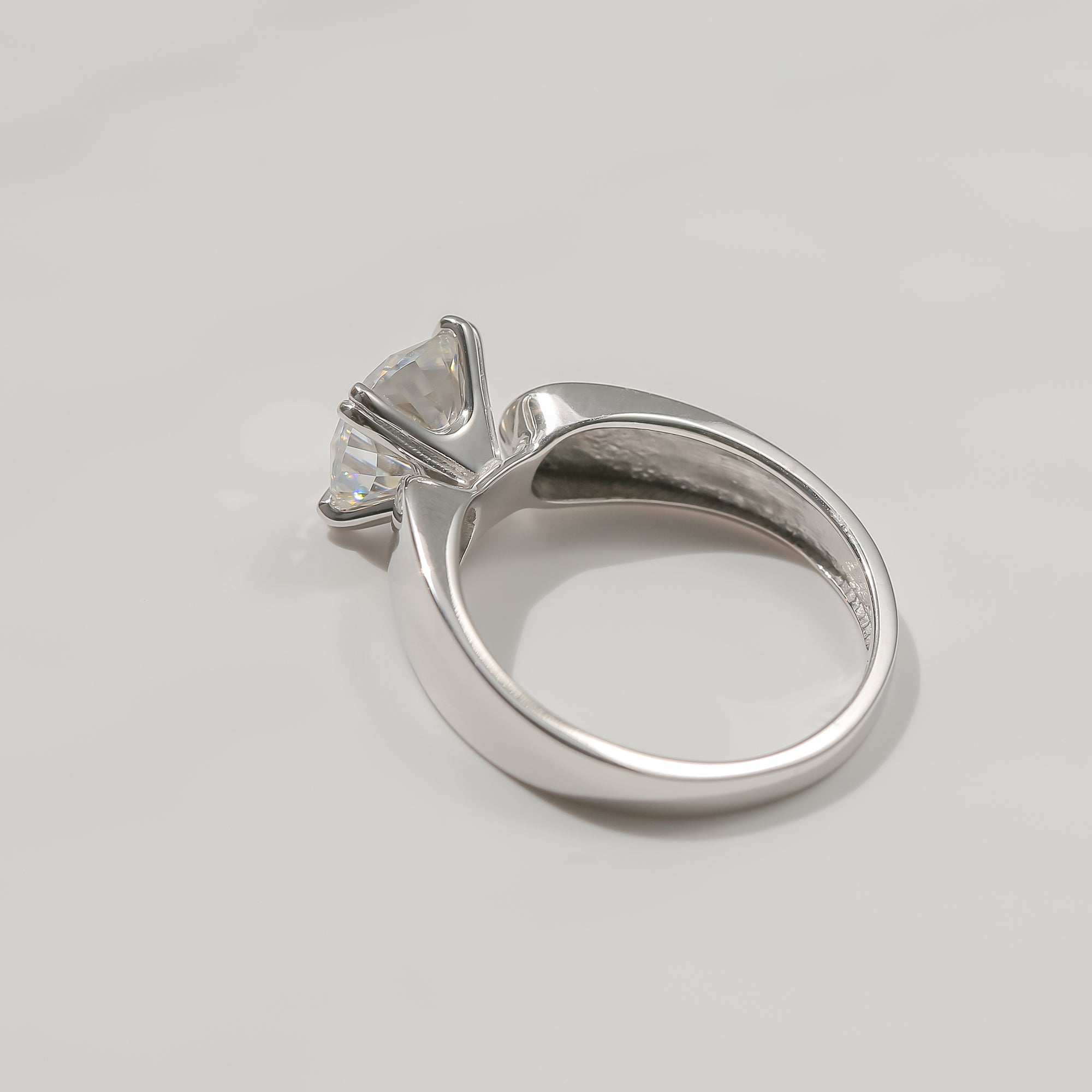 2 Carat Moissanite Solitaire Wide Shank Cushion Ring