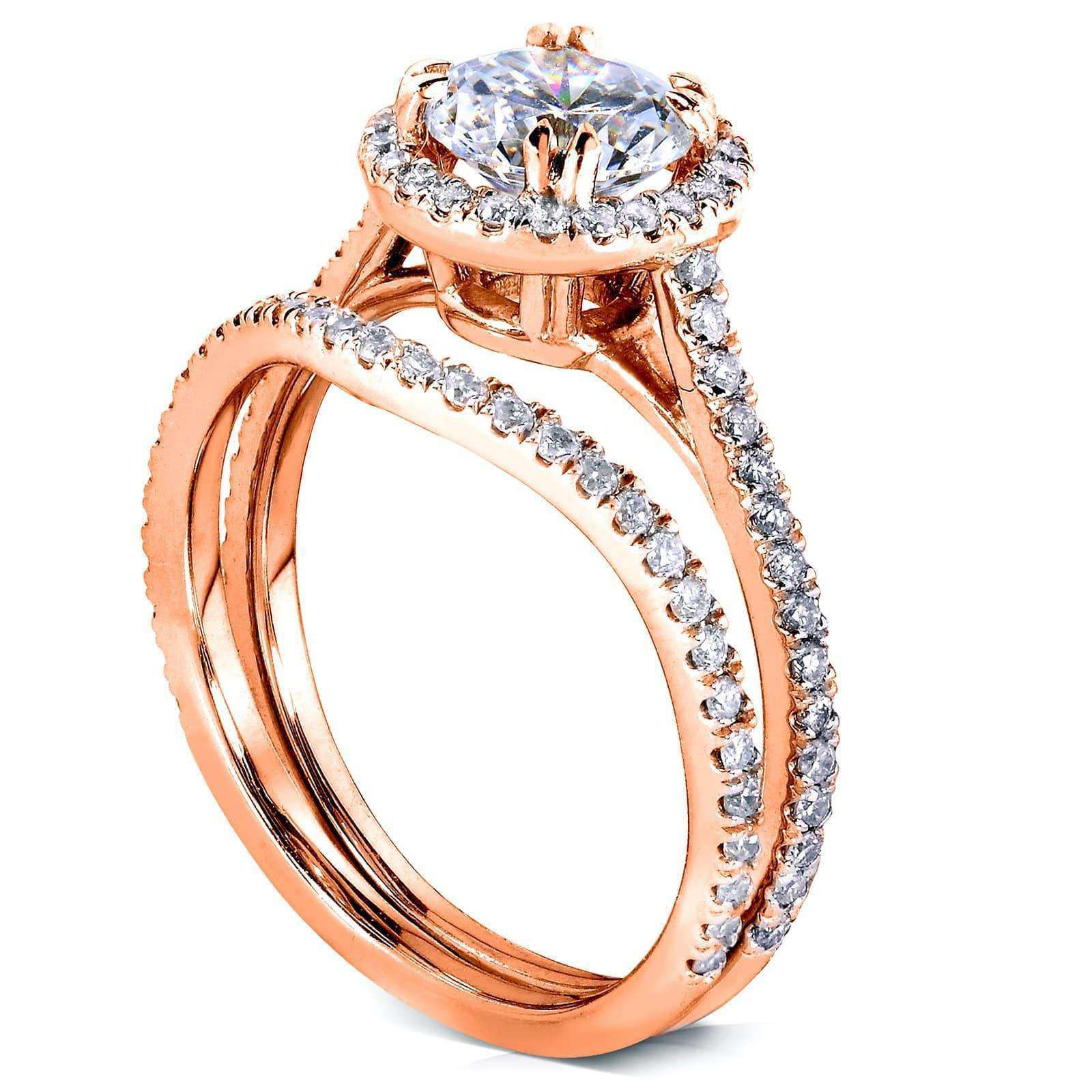 Kobelli Moissanite Halo Basket Cathedral Bridal Set