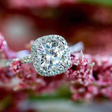 Kobelli Moissanite and Lab Grown Diamond Halo Engagement Ring 1 1/3 CTW 14k White Gold (HI/VS, DEF/VS)