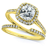 Kobelli meistverkaufter Verlobungsring und Ehering – Kissen-Halo-Moissanit und natürliche Diamanten