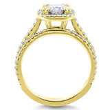Anel de noivado e aliança de casamento mais vendidos Kobelli - Almofada Halo Moissanite e diamantes naturais