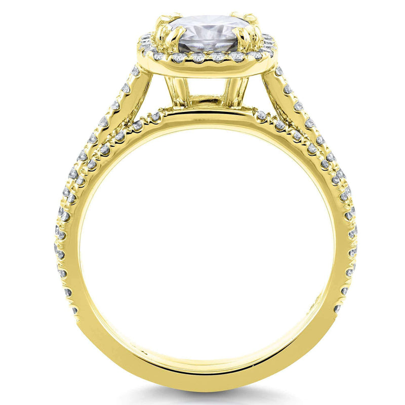 Kobelli Top Selling Engagement Ring and Wedding Band - Cushion Halo Moissanite and Natural Diamonds