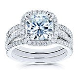 Kobelli Cushion Moissanite and Diamond Halo Bridal Rings Set 2 1/2 CTW 14k White Gold (HI/VS, GH/I)