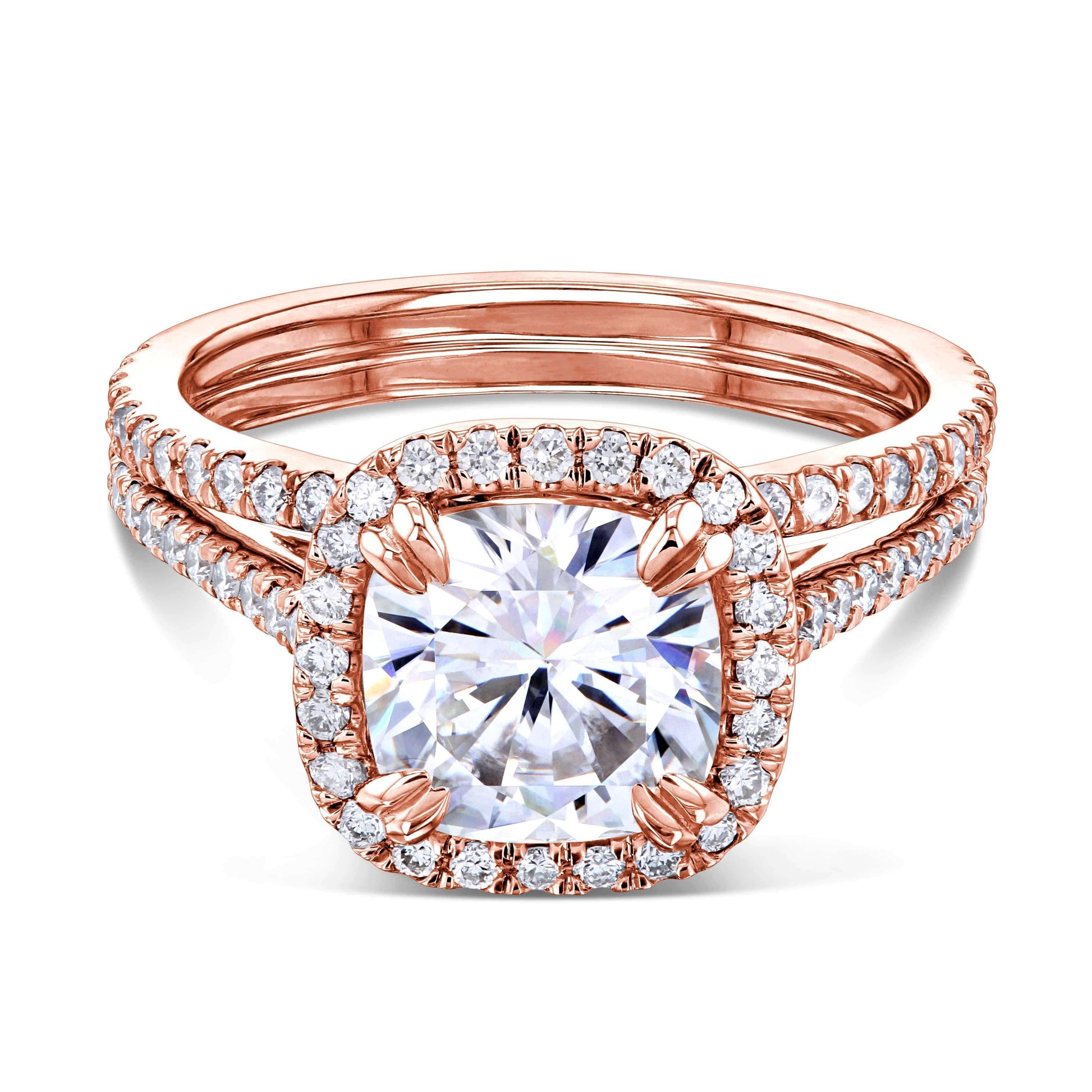 Kobelli 2ct Cushion Moissanite Halo Bridal Set