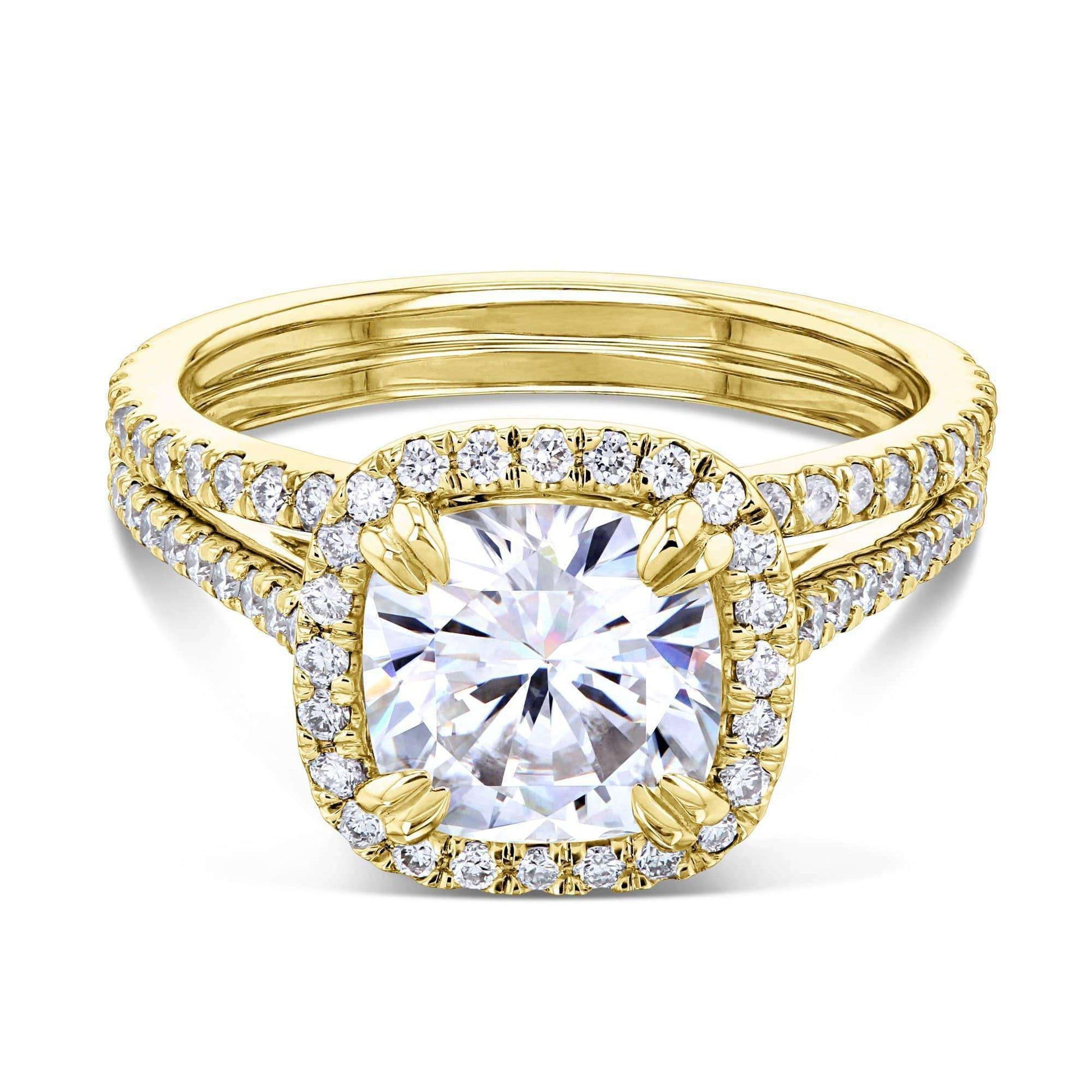 Kobelli 2ct Cushion Moissanite Halo Bridal Set