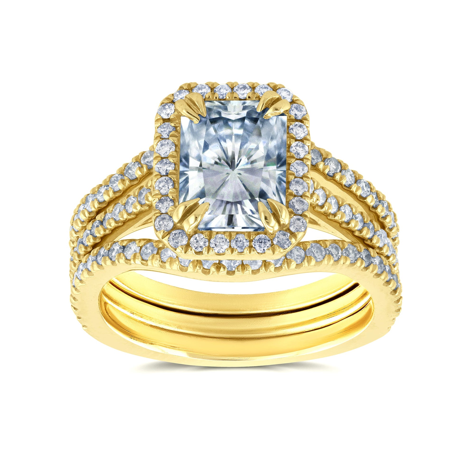 2.4 Carat Moissanite Radiant Original 3pc Bridal Set