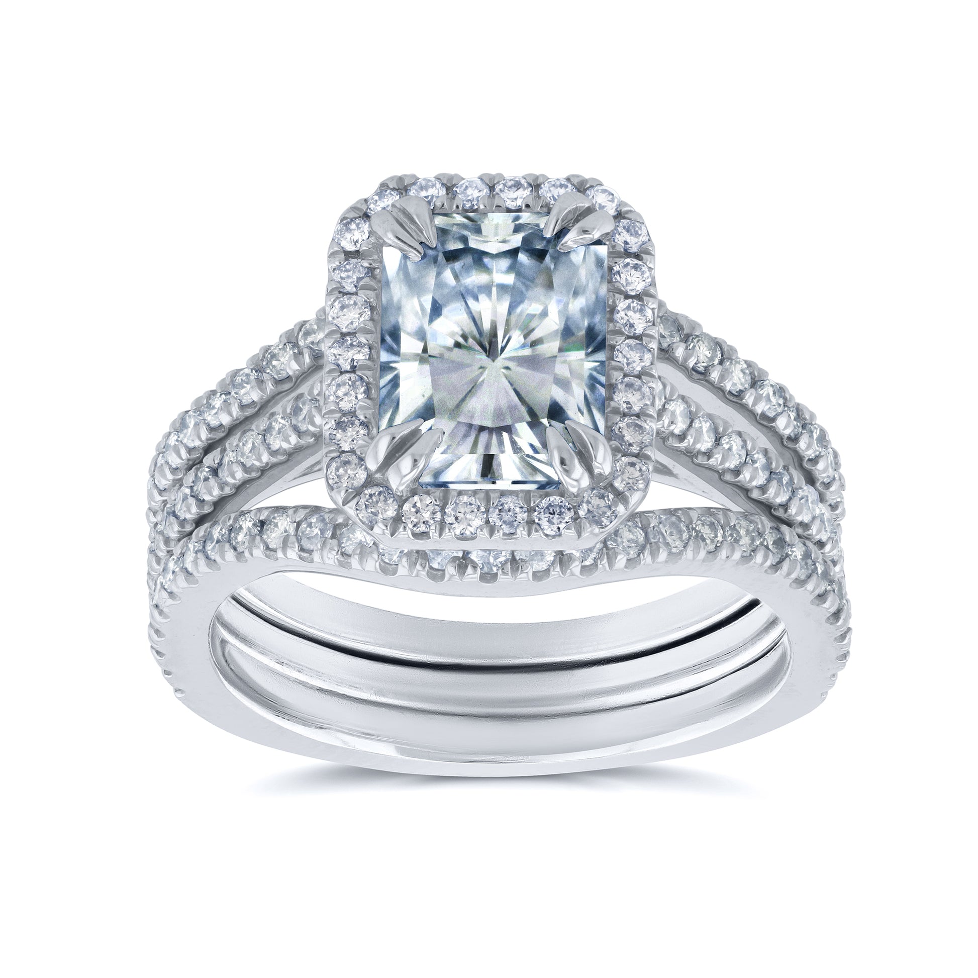 2.4 Carat Moissanite Radiant Original 3pc Bridal Set