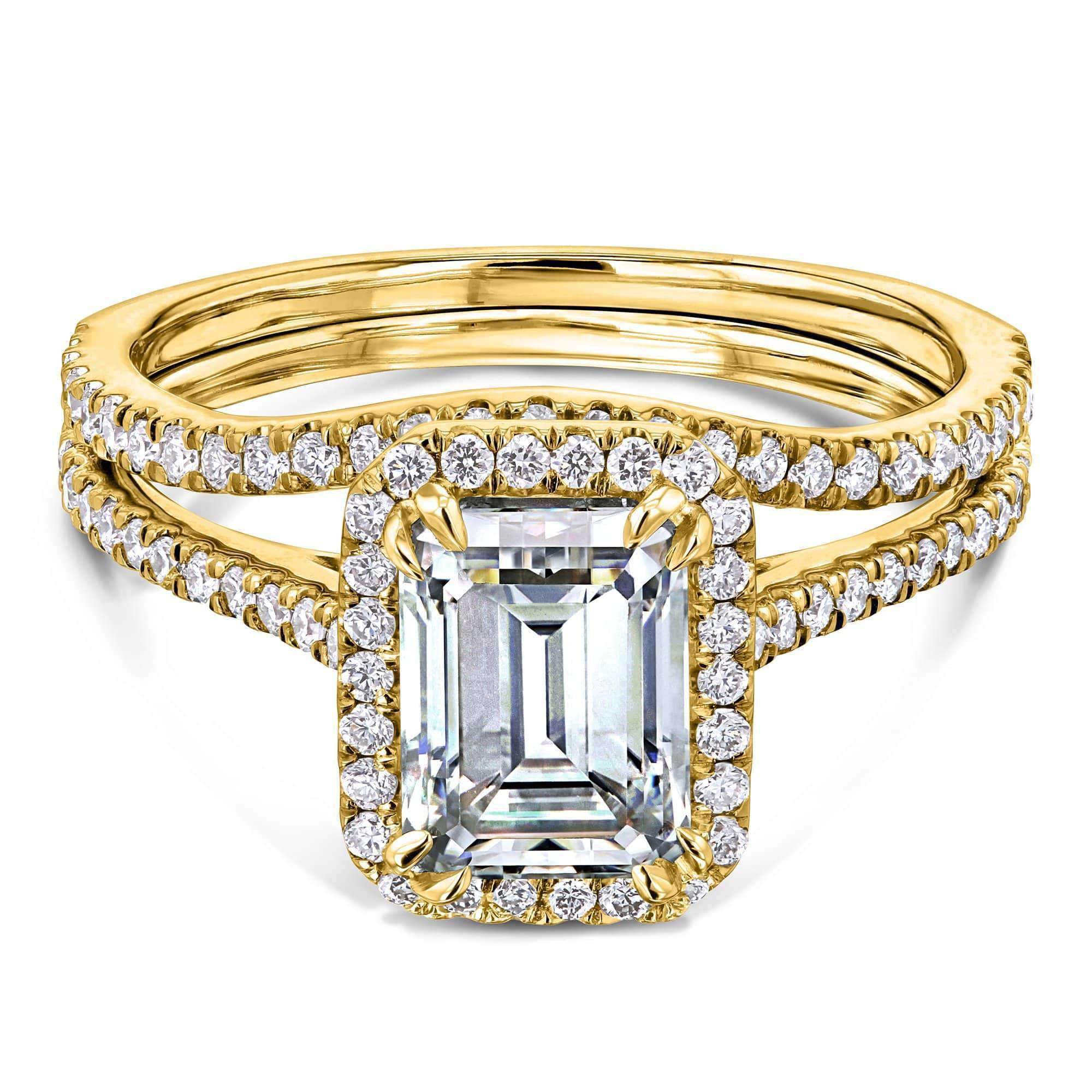 Kobelli 1.75ct Emerald Moissanite Halo Bridal Set
