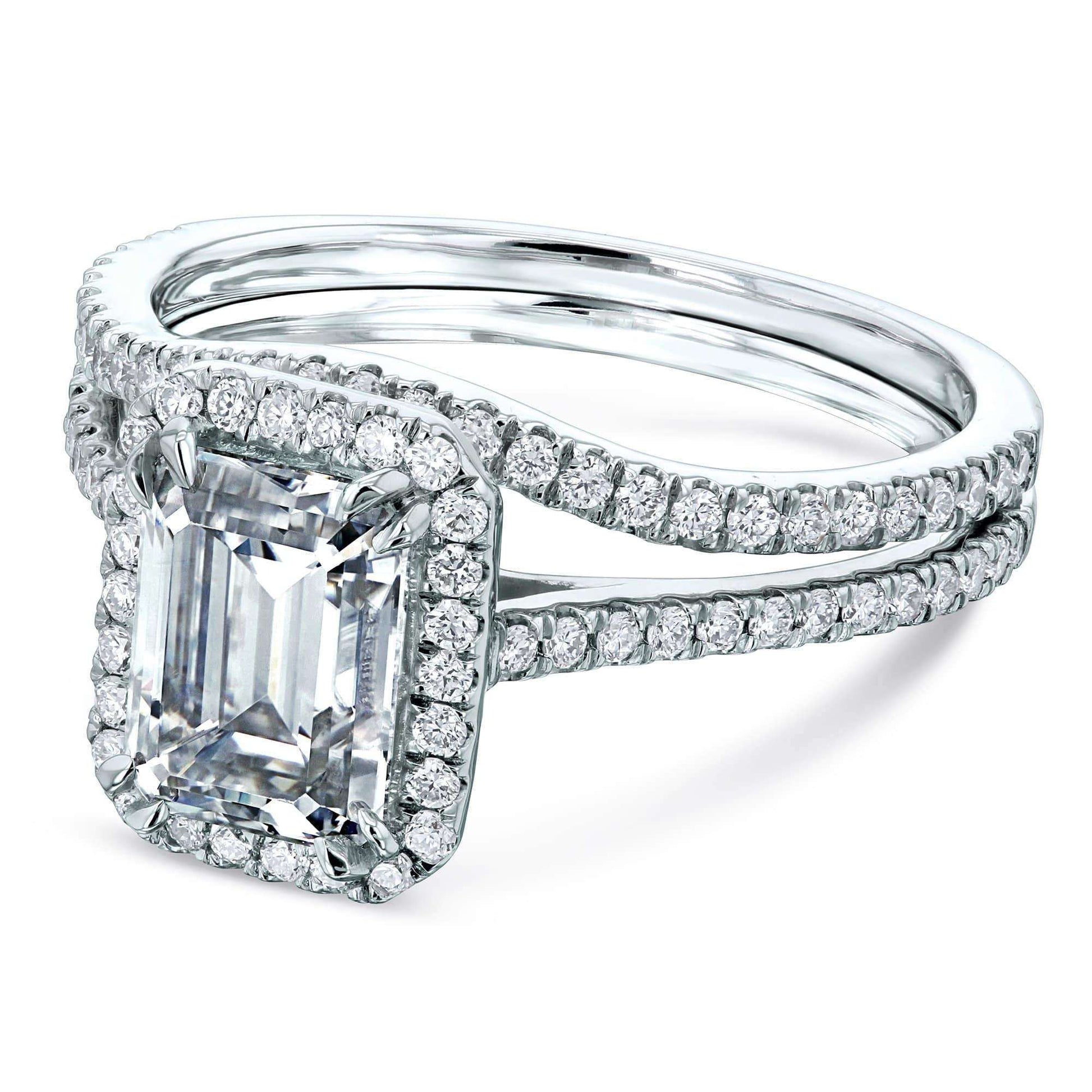 Kobelli 1.75ct Emerald Forever One Moissanite Halo Bridal Set MZFO61769EC-EDLG/4W