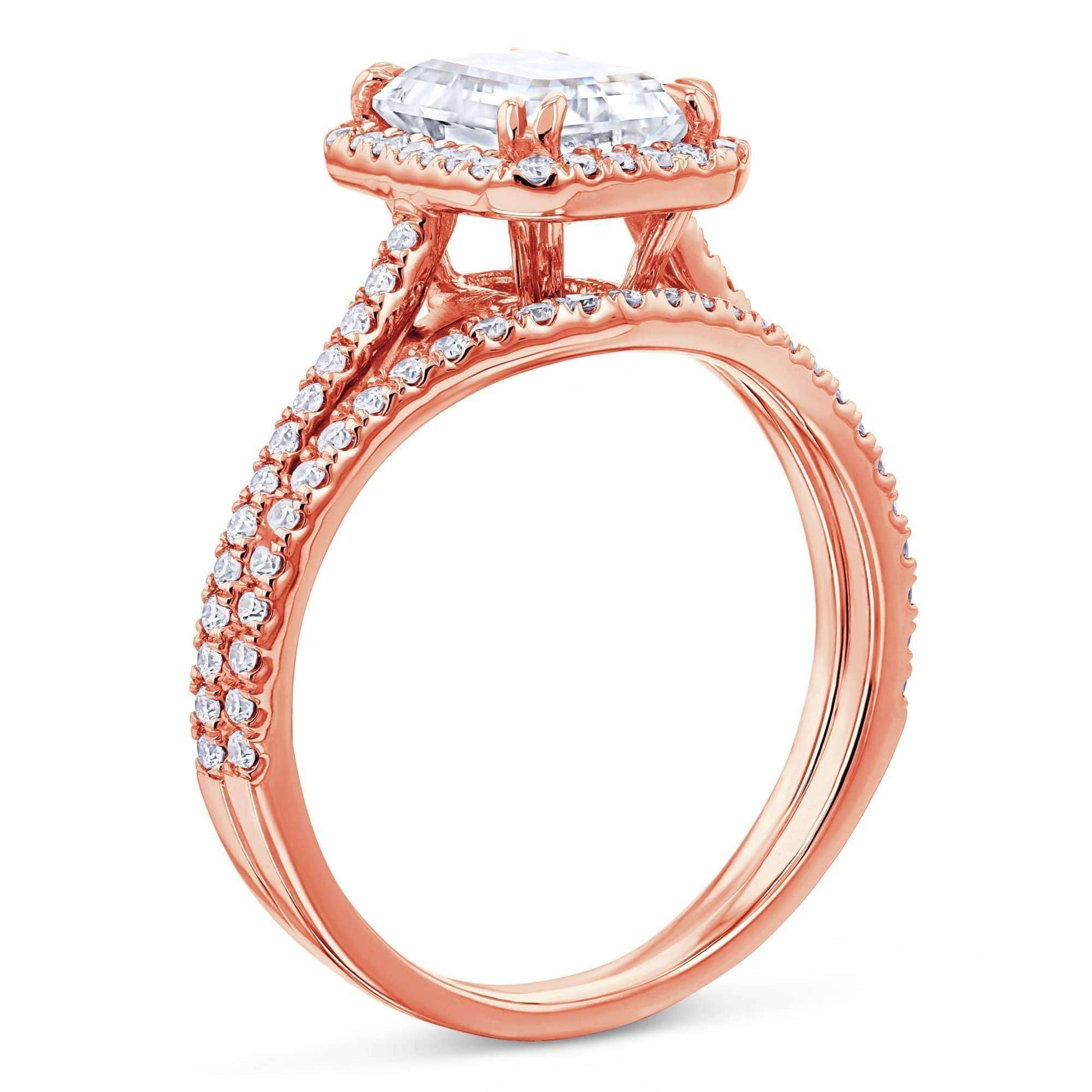 Kobelli 1.8ct Radiant Forever One Moissanite Halo Bridal Set