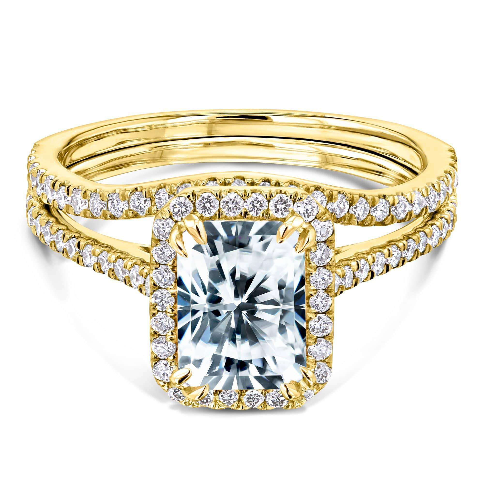 Kobelli 1.8ct Radiant Moissanite Halo Bridal Set