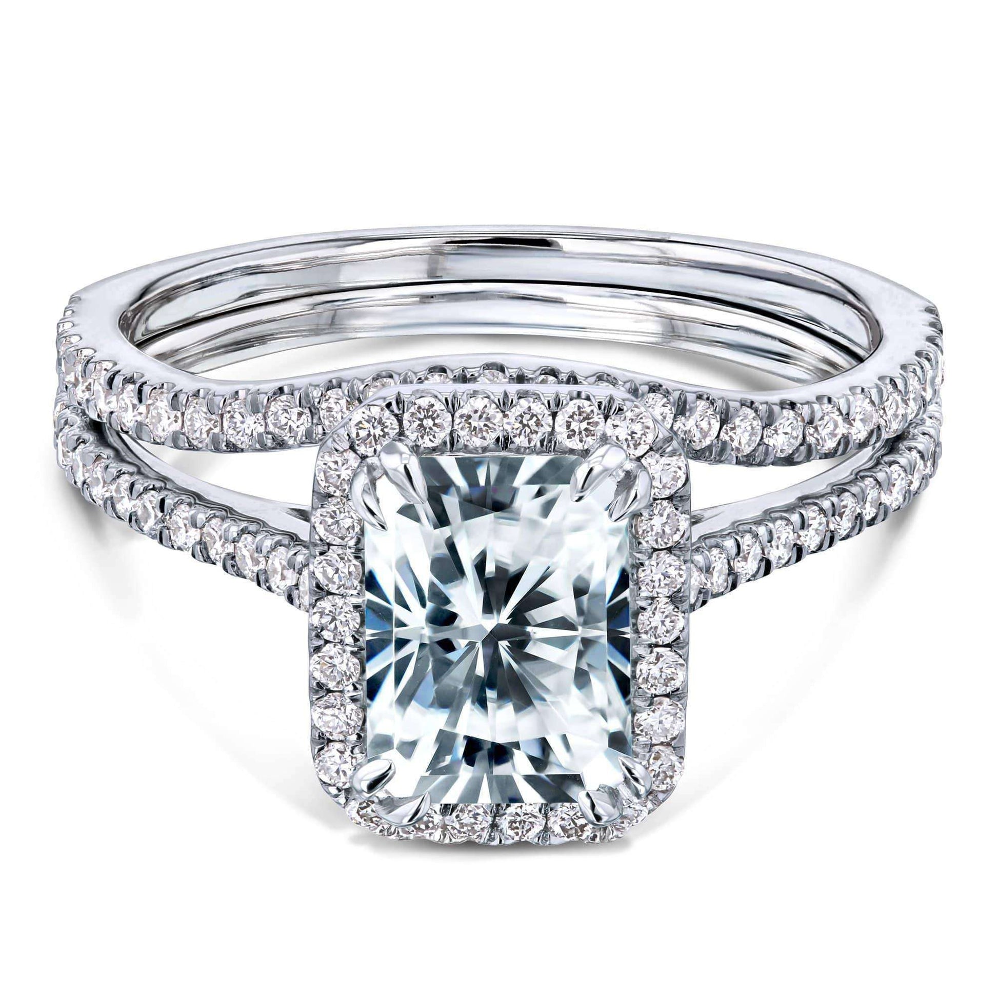 Kobelli 1.8ct Radiant Moissanite Halo Bridal Set