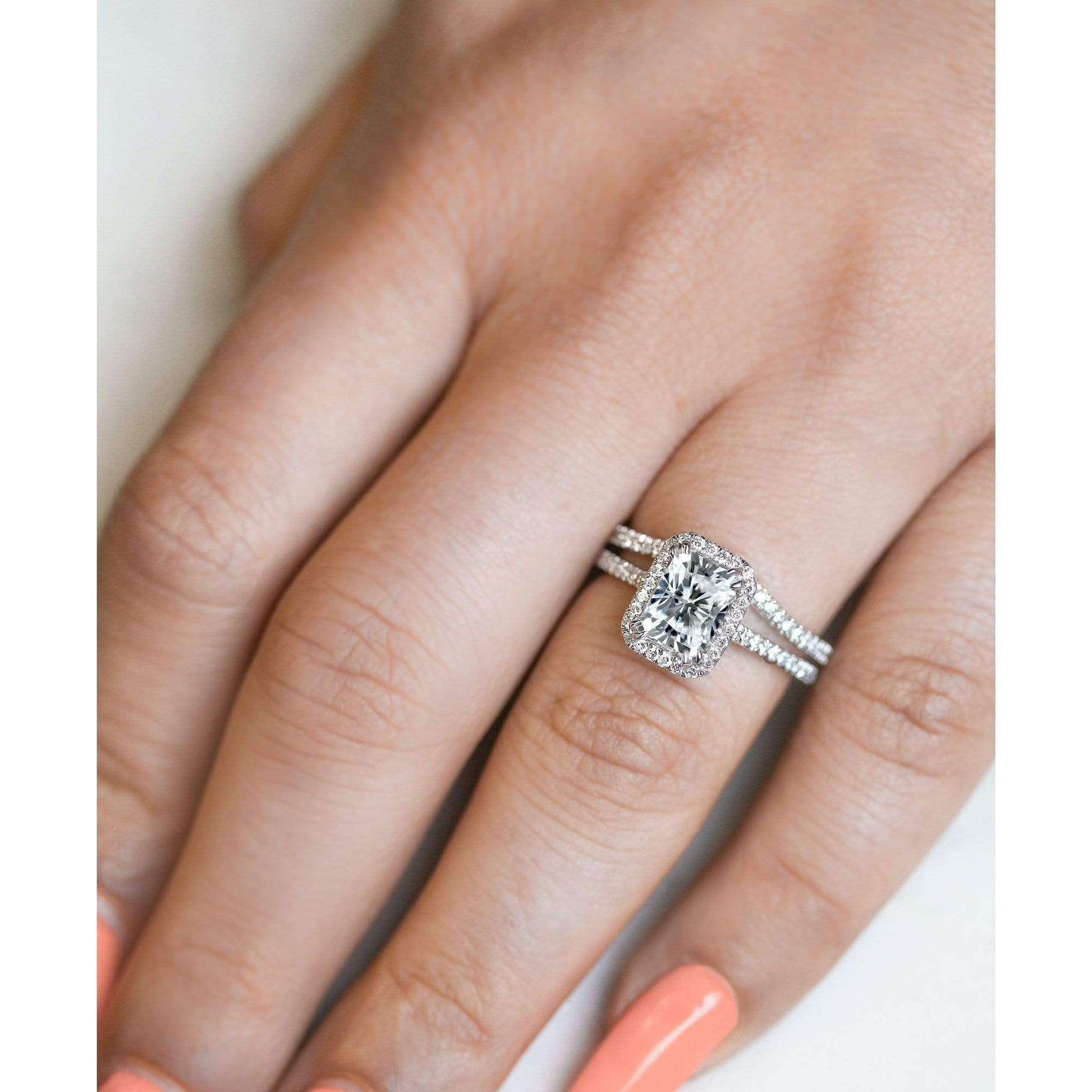 Kobelli 1.8ct Radiant Moissanite Halo Bridal Set