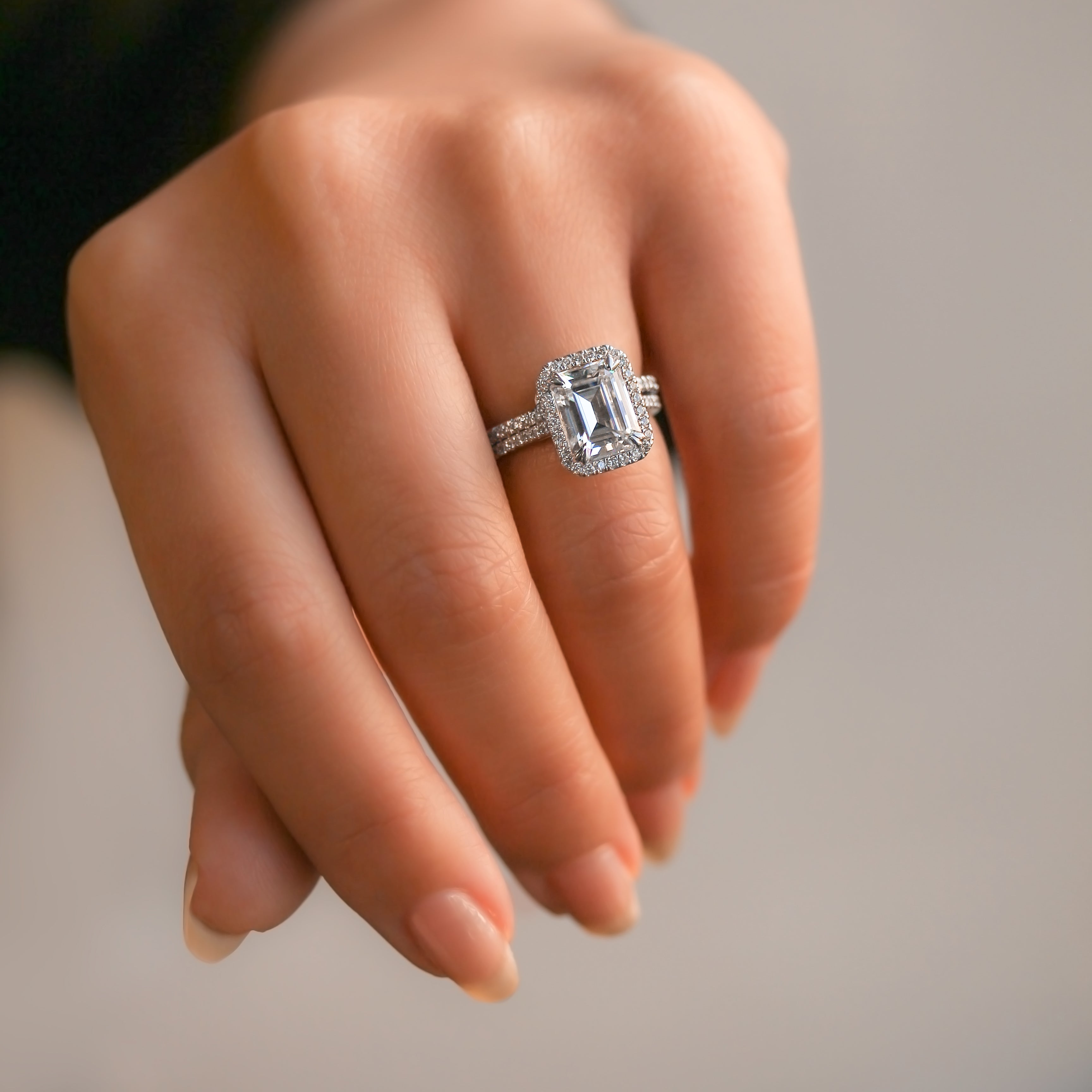 2.45 Carat Moissanite Emerald Original Bridal Set