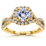 Kobelli Rundschliff-Moissanit-Verlobungsring mit Diamant 1 1/2 CTW 14 Karat Gelbgold