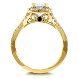 Kobelli rundskåret Moissanite forlovelsesring med diamant 1 1/2 CTW 14 k gult gull