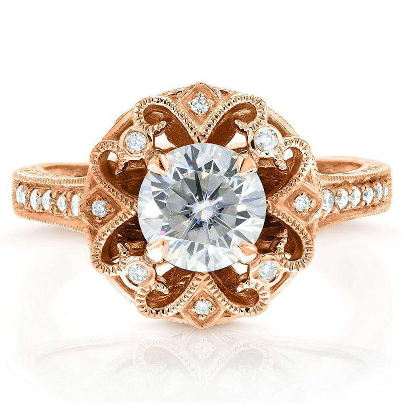 Kobelli Antique Round Moissanite Engagement Ring with Diamond 1 1/5 CTW 14k Rose Gold