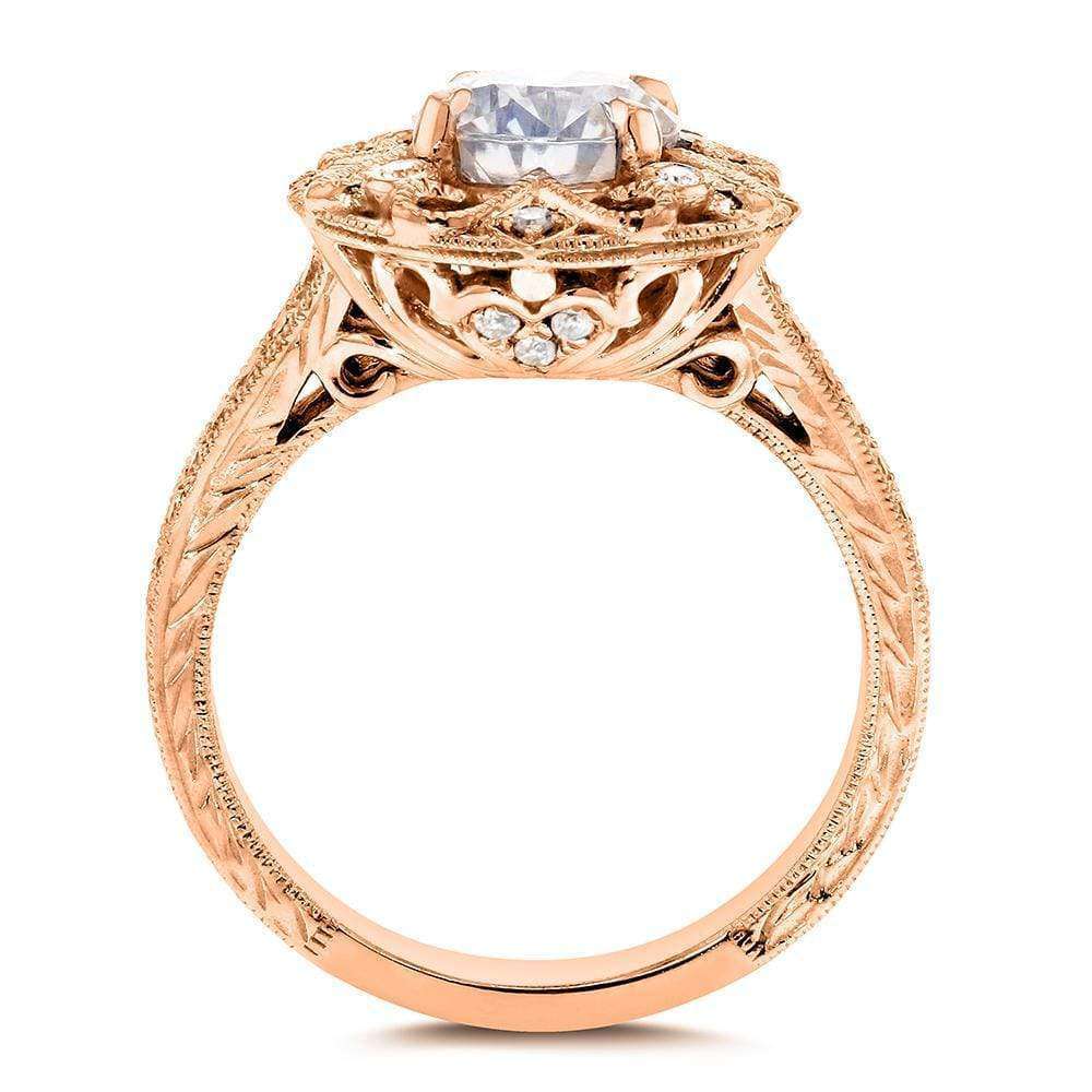 Kobelli Antique Round Moissanite Engagement Ring with Diamond 1 1/5 CTW 14k Rose Gold