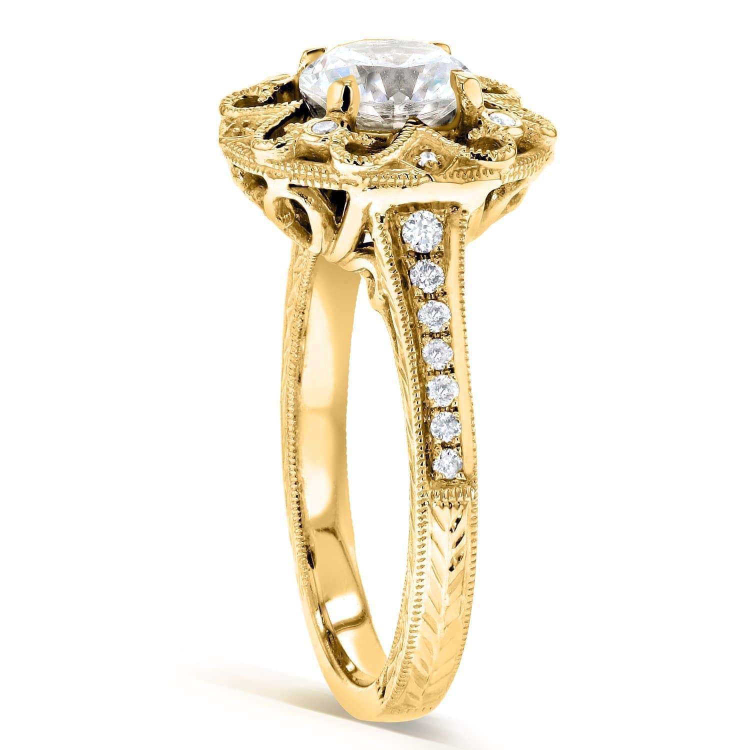 Kobelli Antique Round Moissanite Engagement Ring with Diamond 1 1/5 CTW 14k Yellow Gold