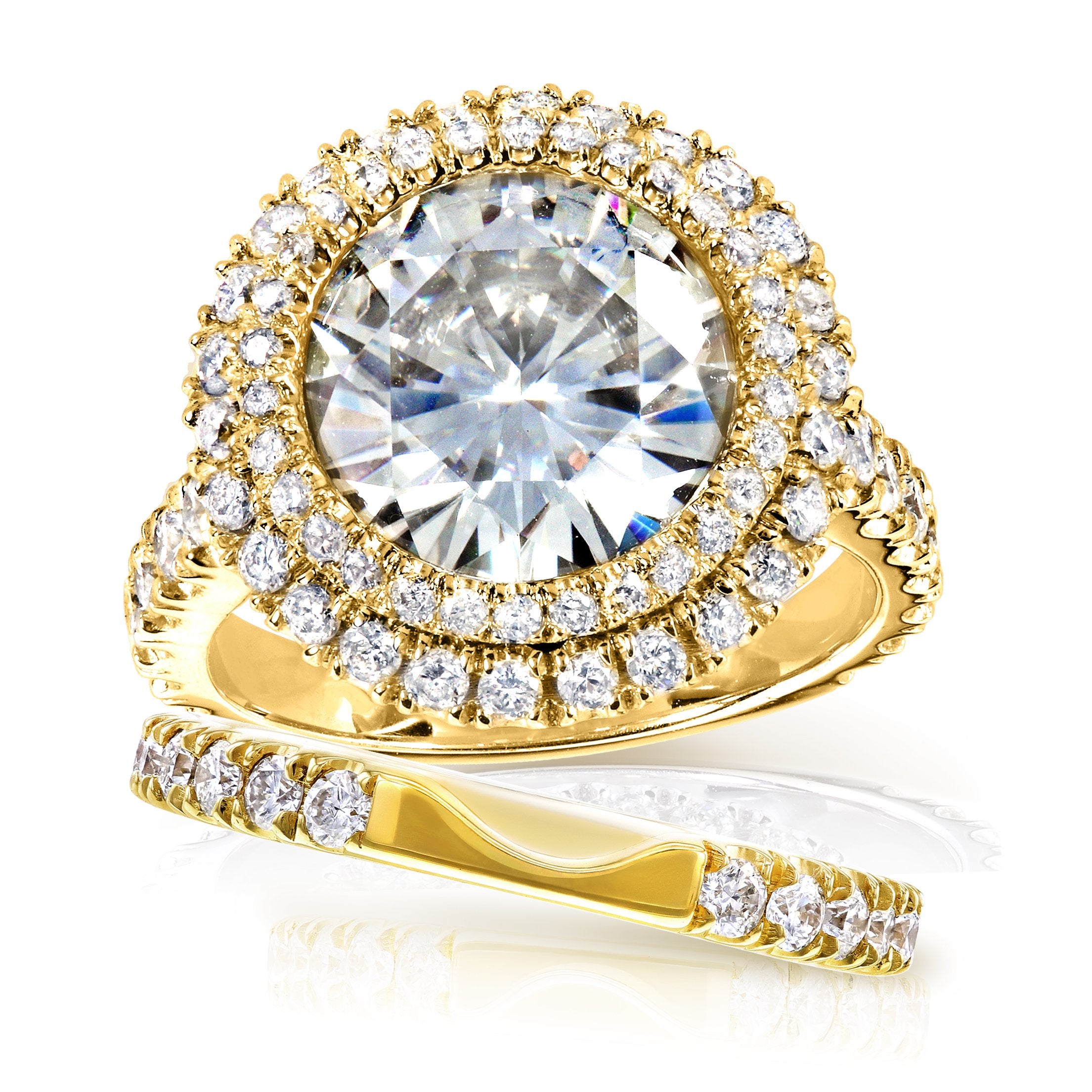 Portia Double Halo Moissanite and Diamond Two-Piece Bridal Set