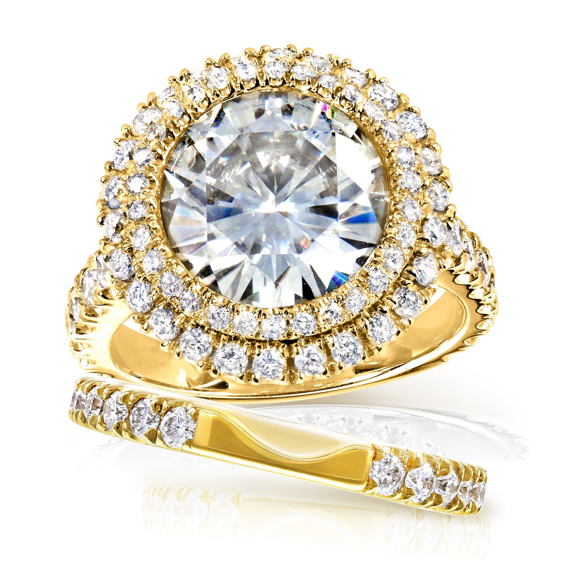 Portia Double Halo Moissanite and Diamond Two-Piece Bridal Set