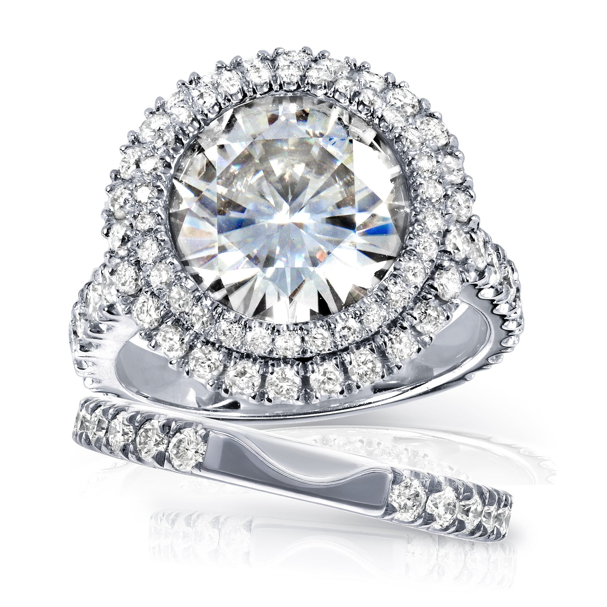 Portia Double Halo Moissanite and Diamond Two-Piece Bridal Set