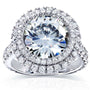 Kobelli Double Halo Round Moissanite and Diamond Engagement Ring 5 7/8 Carat (ctw) in 14k White Gold