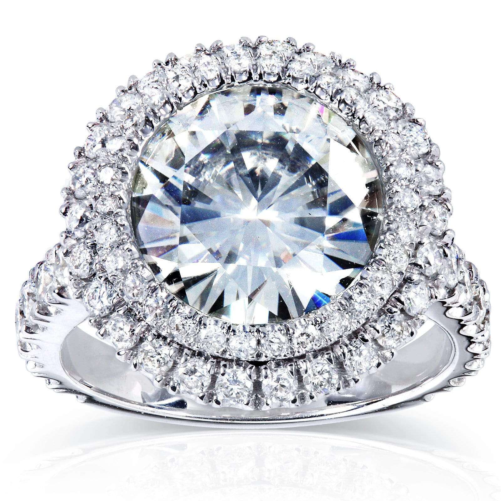 Kobelli Double Halo Round Moissanite and Diamond Engagement Ring 5 7/8 Carat (ctw) in 14k White Gold