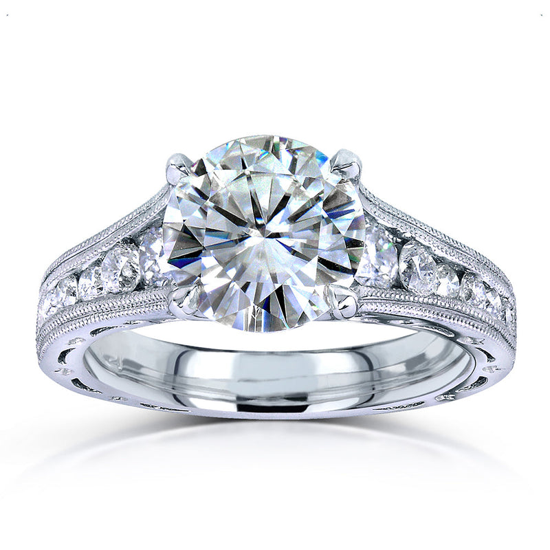 Kobelli-Moissanite and Channel Diamond Ring - Forever One D-E-F White-Gold