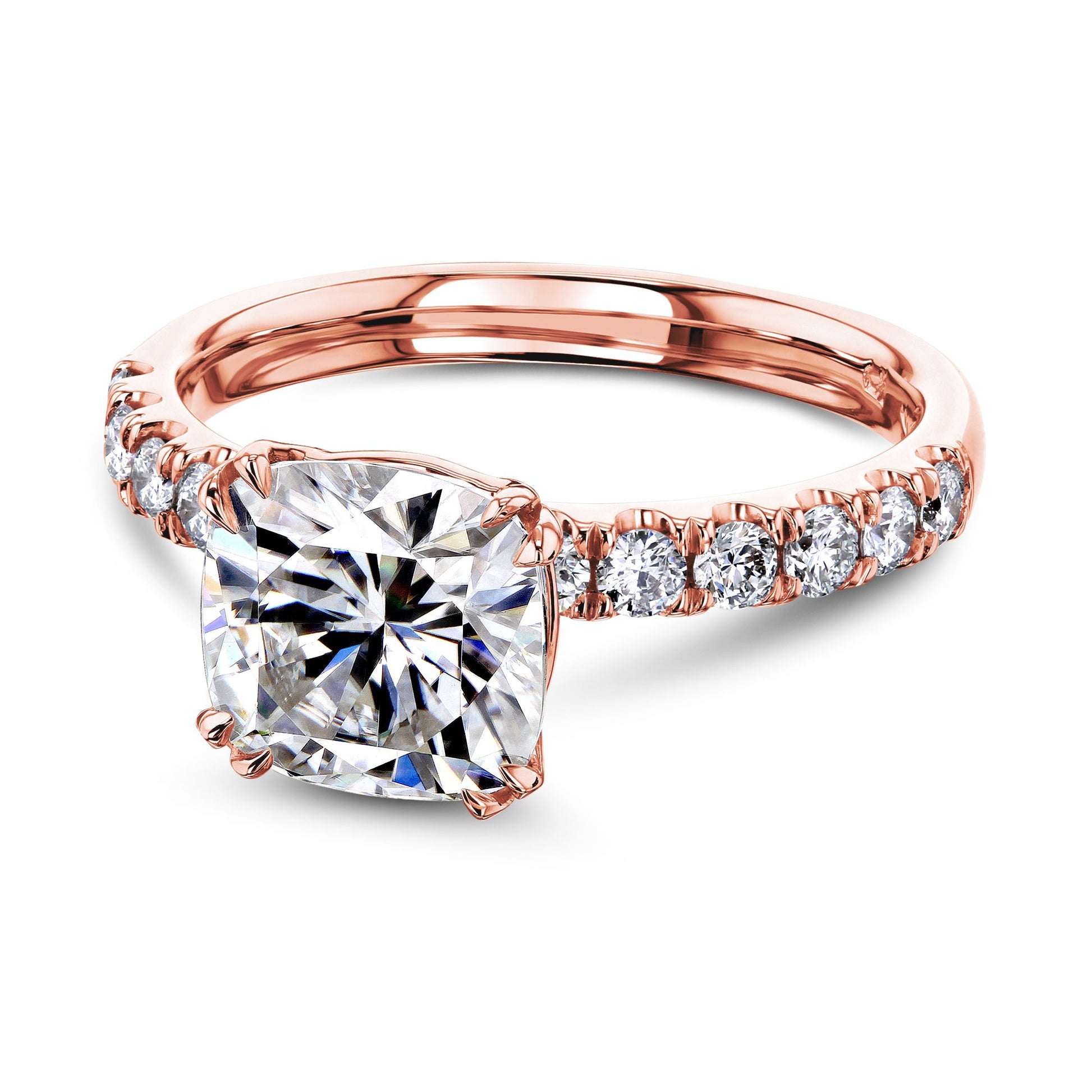 Kobelli 2ct Cushion Moissanite and Diamond U-French Pave Engagement Ring
