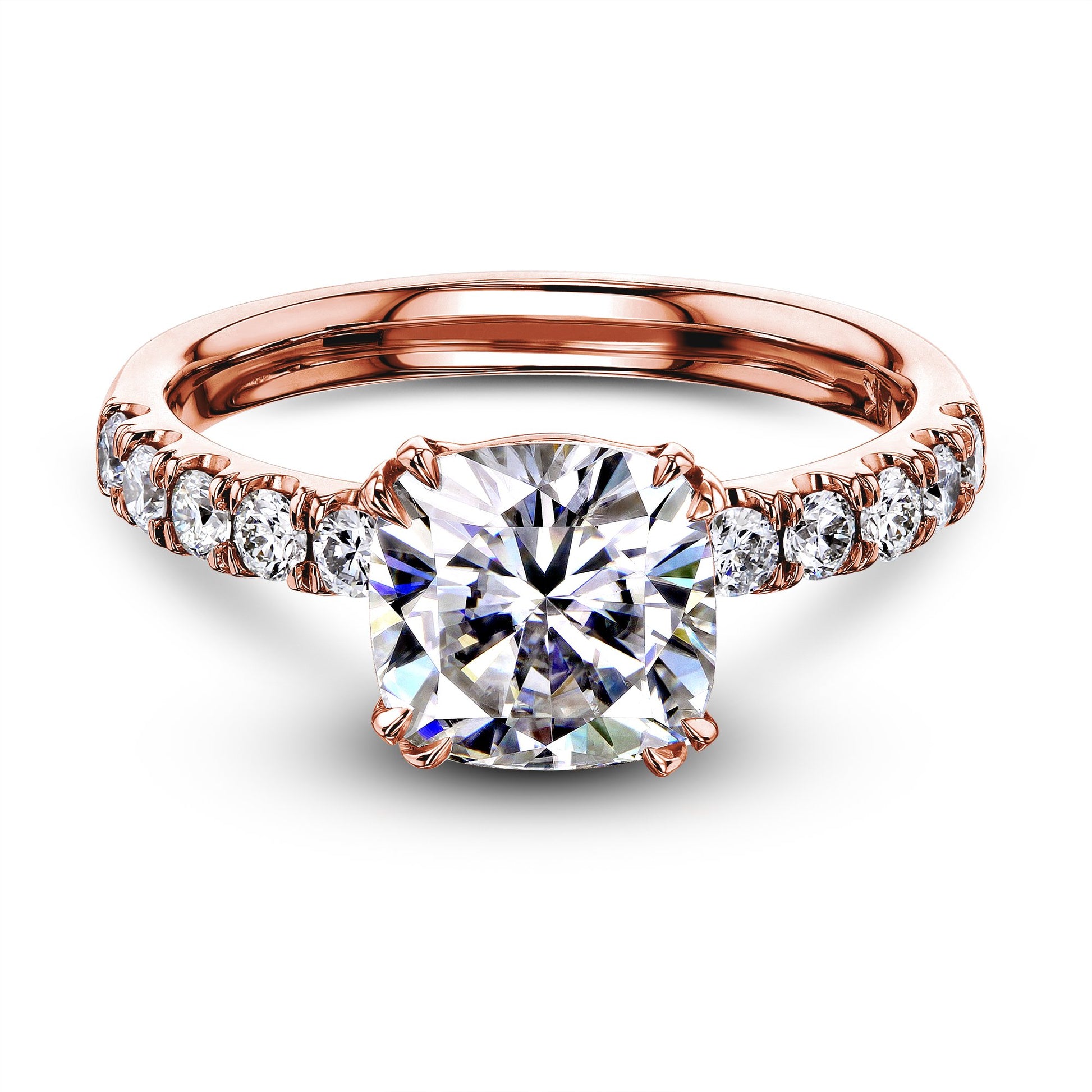 Kobelli 2ct Cushion Moissanite and Diamond U-French Pave Engagement Ring