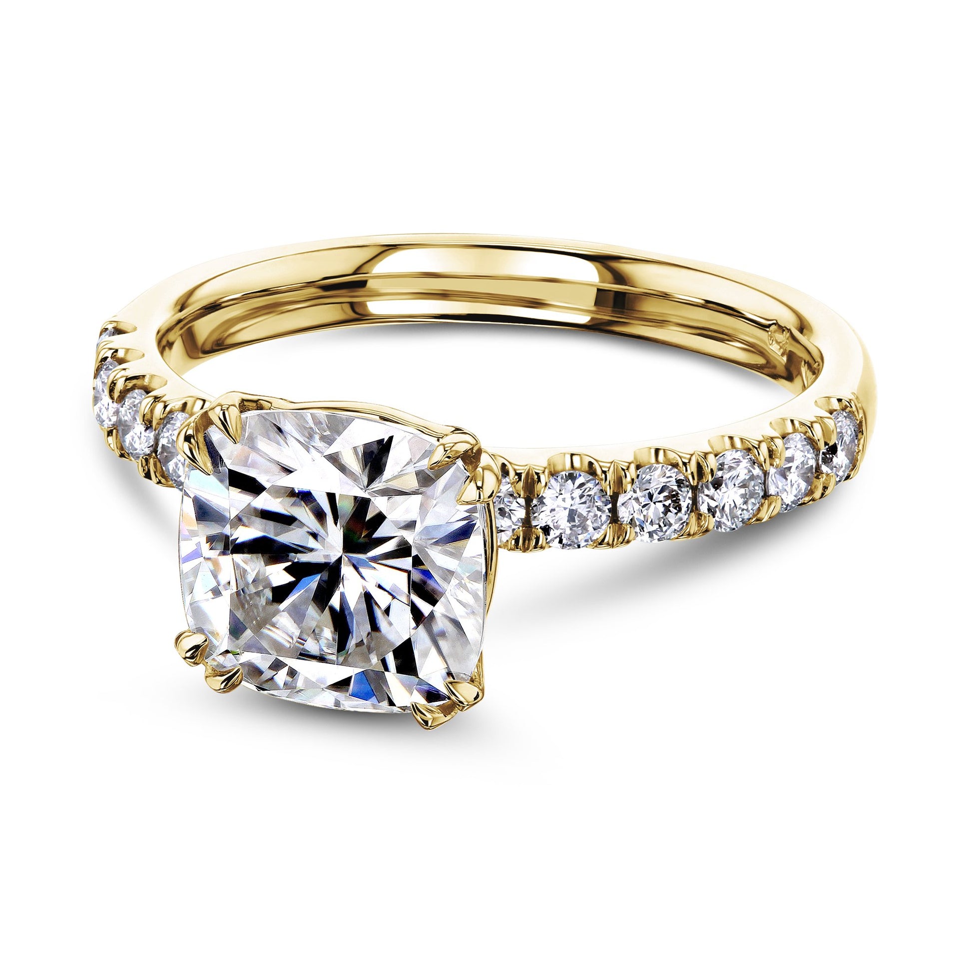 Kobelli 2ct Cushion Moissanite and Diamond U-French Pave Engagement Ring