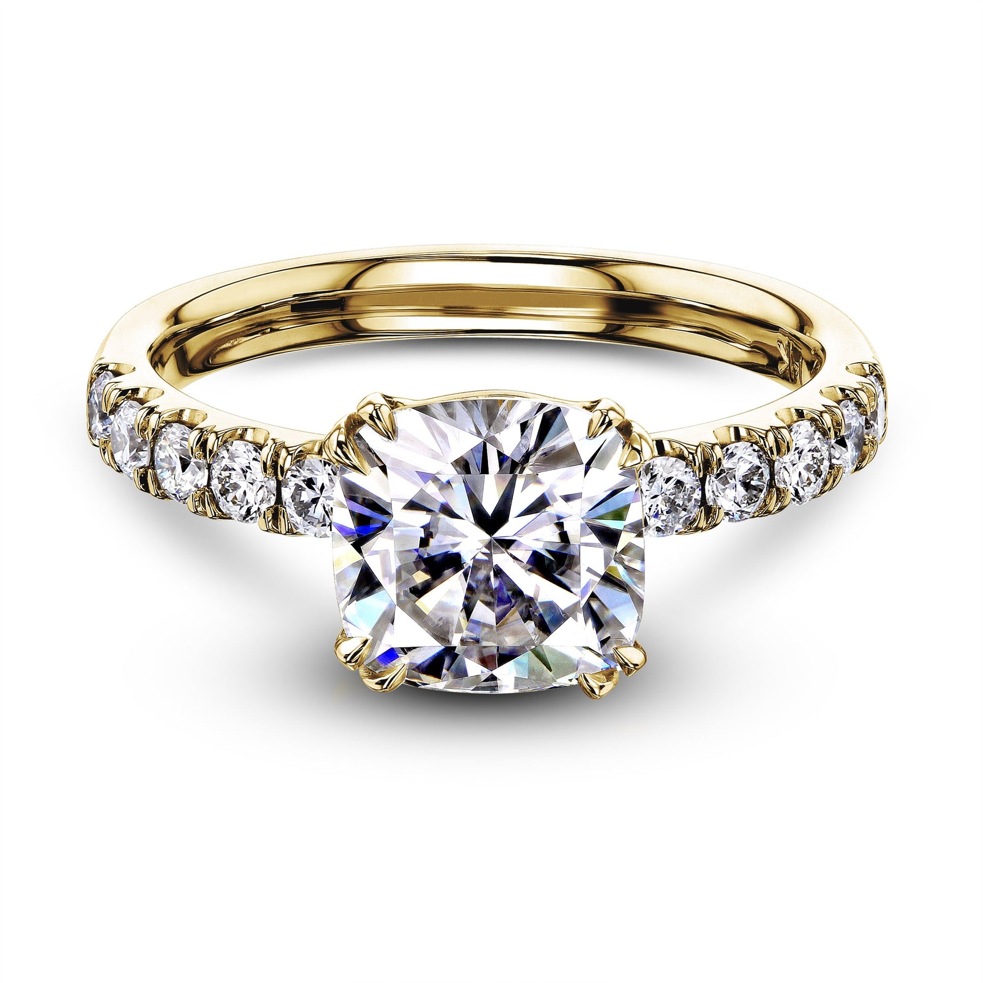 Kobelli 2ct Cushion Moissanite and Diamond U-French Pave Engagement Ring