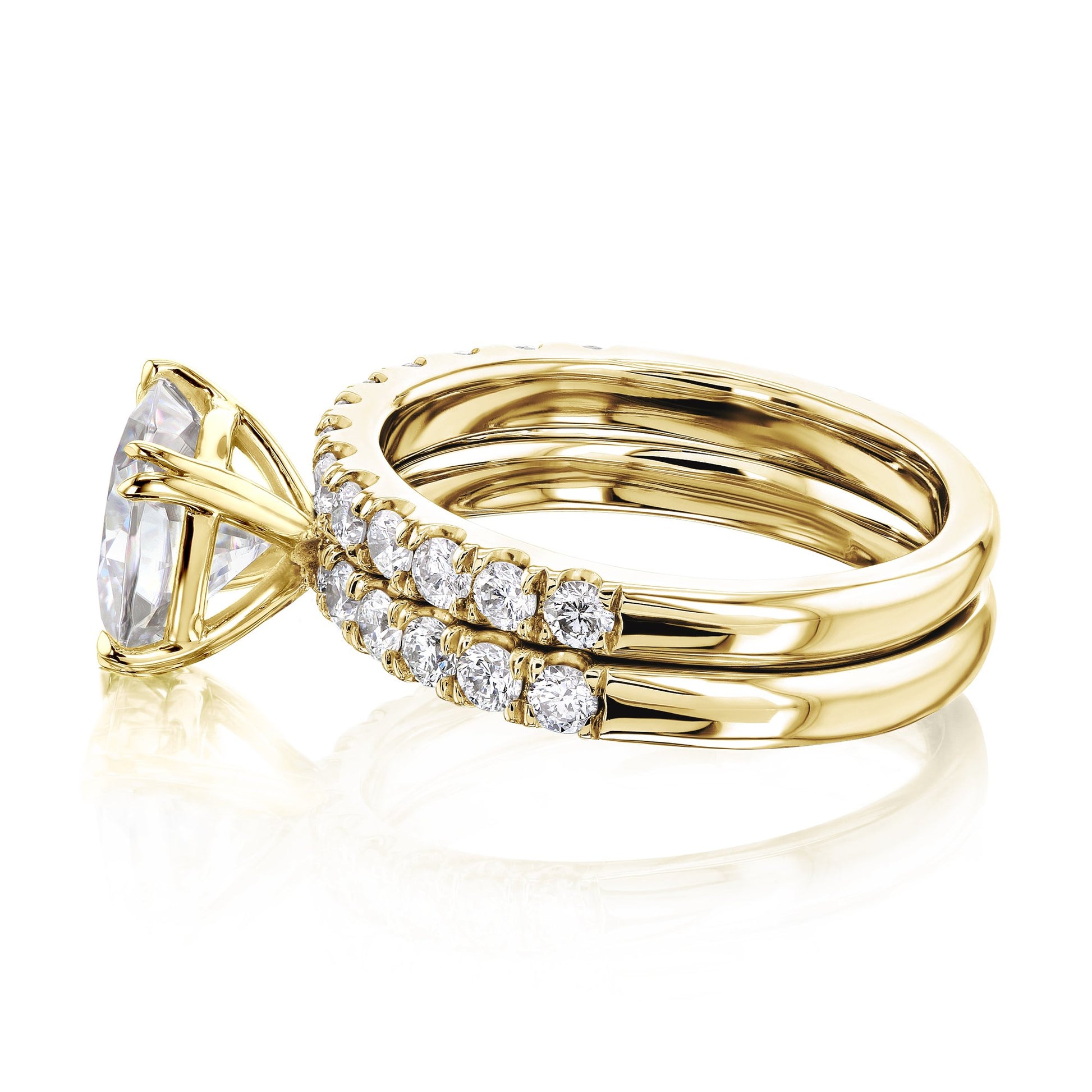 Kobelli 2ct Cushion Moissanite and Diamond U-French Pave Bridal Set 14k Gold