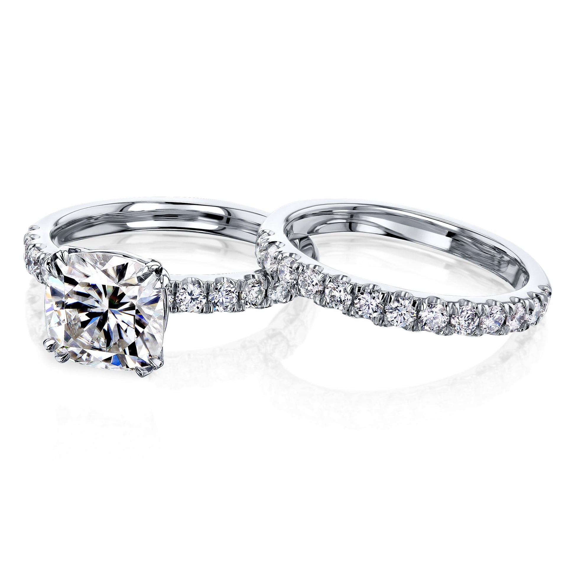 Kobelli 2ct Cushion Moissanite and Diamond U-French Pave Bridal Set 14k Gold