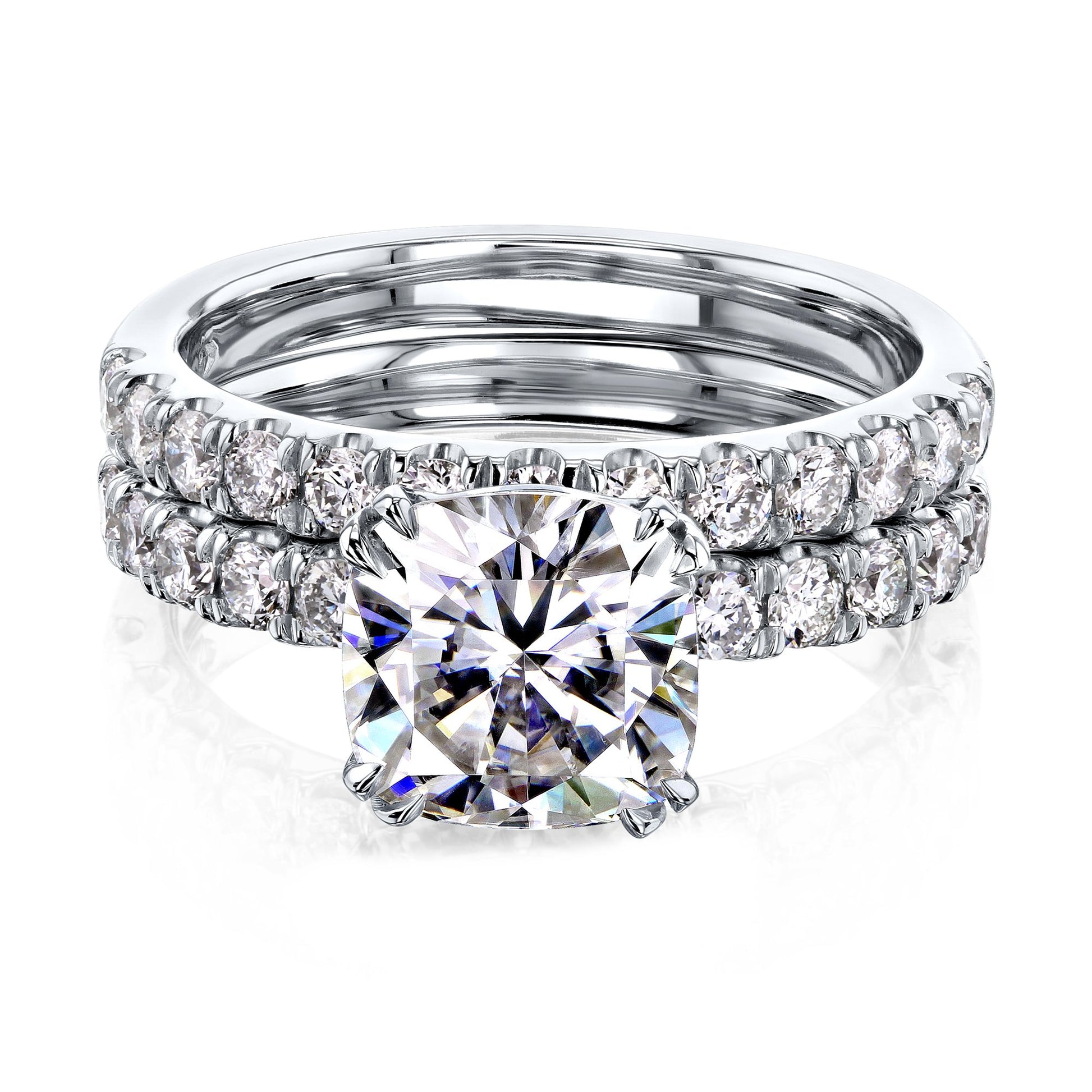 Kobelli 2ct Cushion Moissanite and Diamond U-French Pave Bridal Set 14k Gold