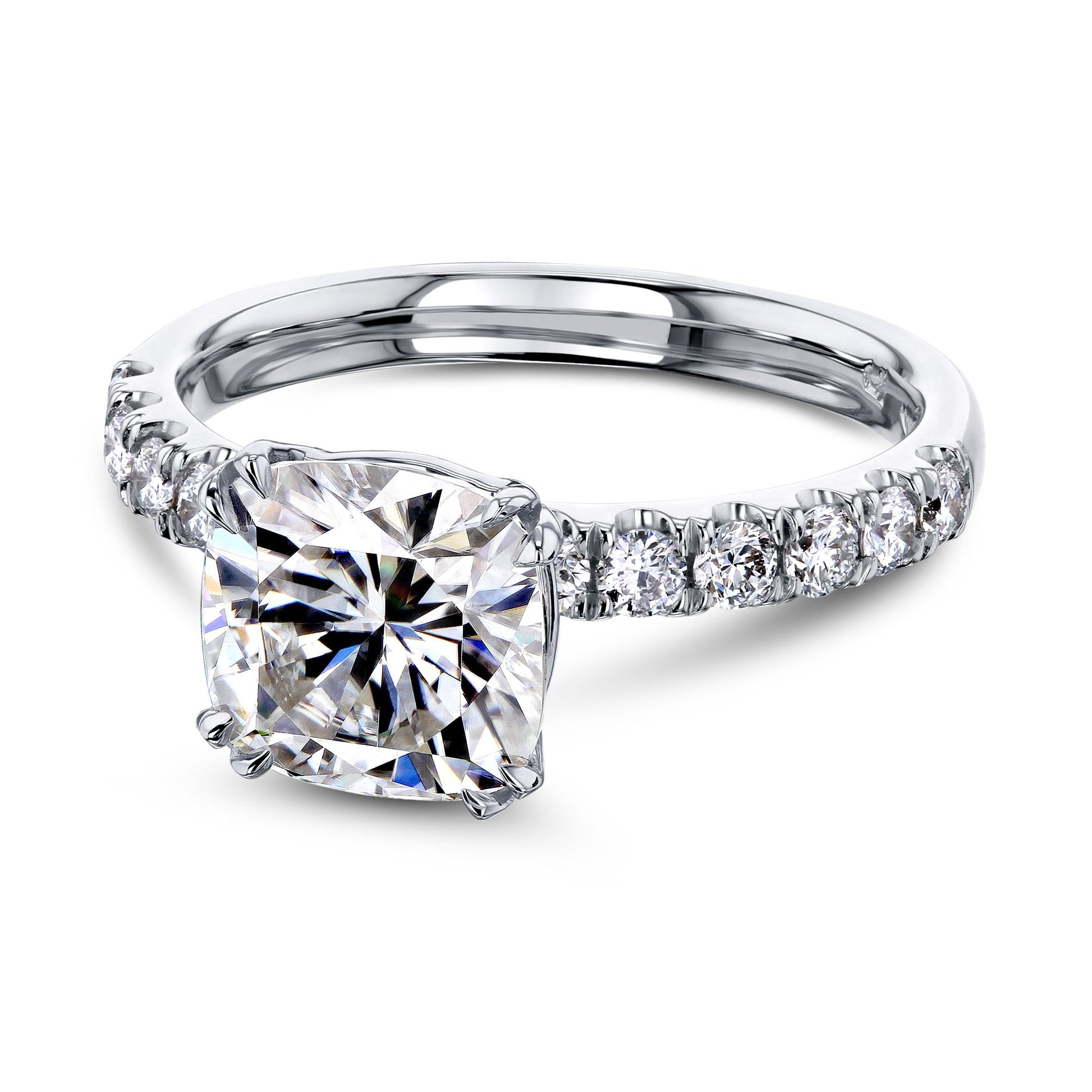 Kobelli 2ct Cushion Moissanite and Diamond U-French Pave Engagement Ring