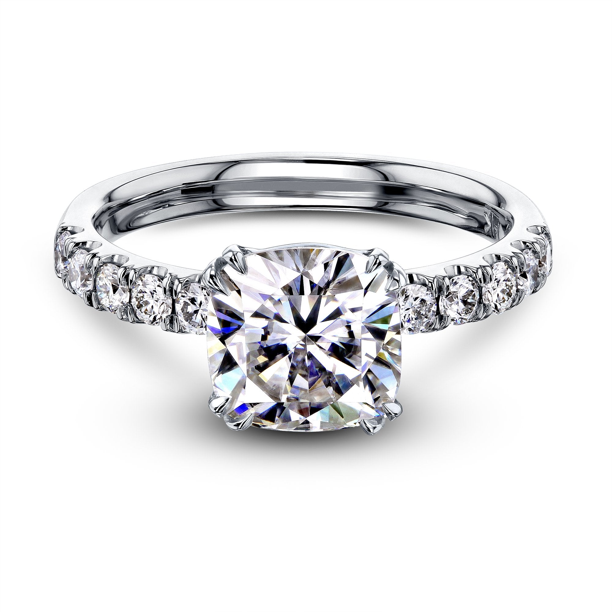 Kobelli 2ct Cushion Moissanite and Diamond U-French Pave Engagement Ring