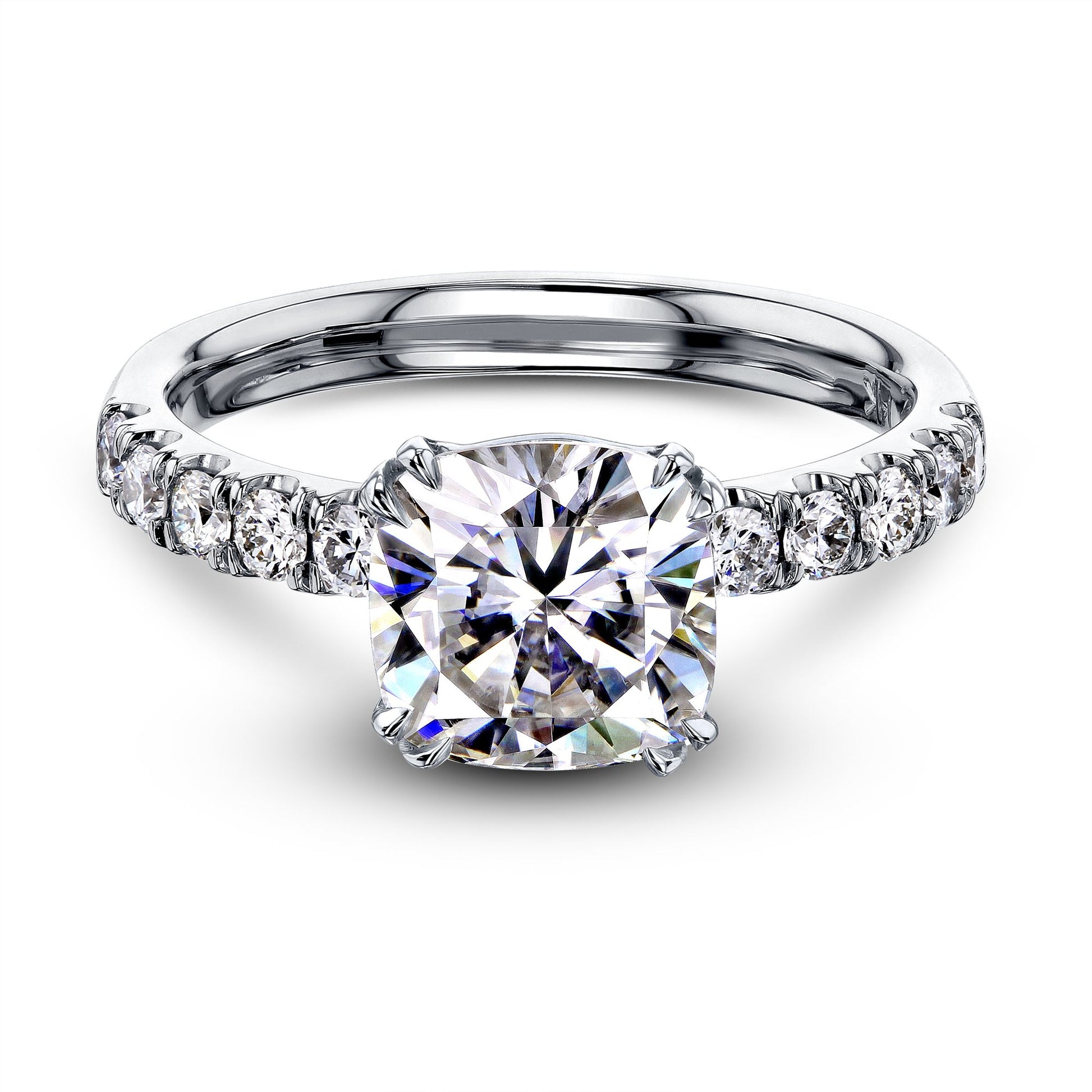 Kobelli 2ct Cushion Moissanite and Diamond U-French Pave Engagement Ring