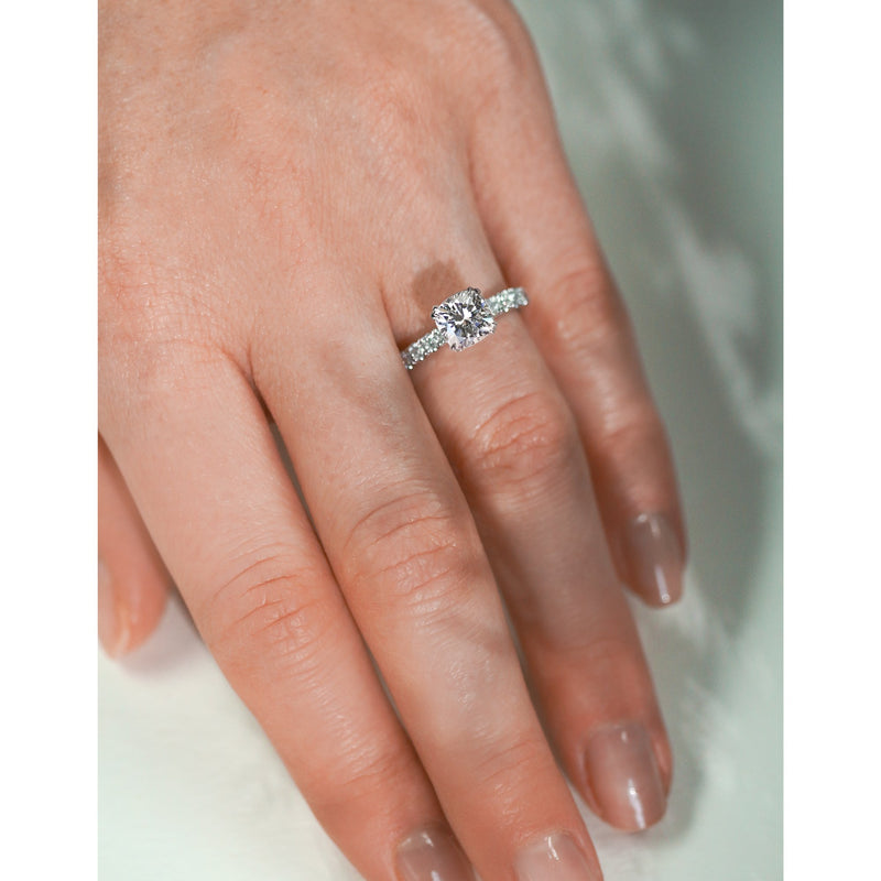 Kobelli 2ct Cushion Moissanite and Diamond U-French Pave Engagement Ring
